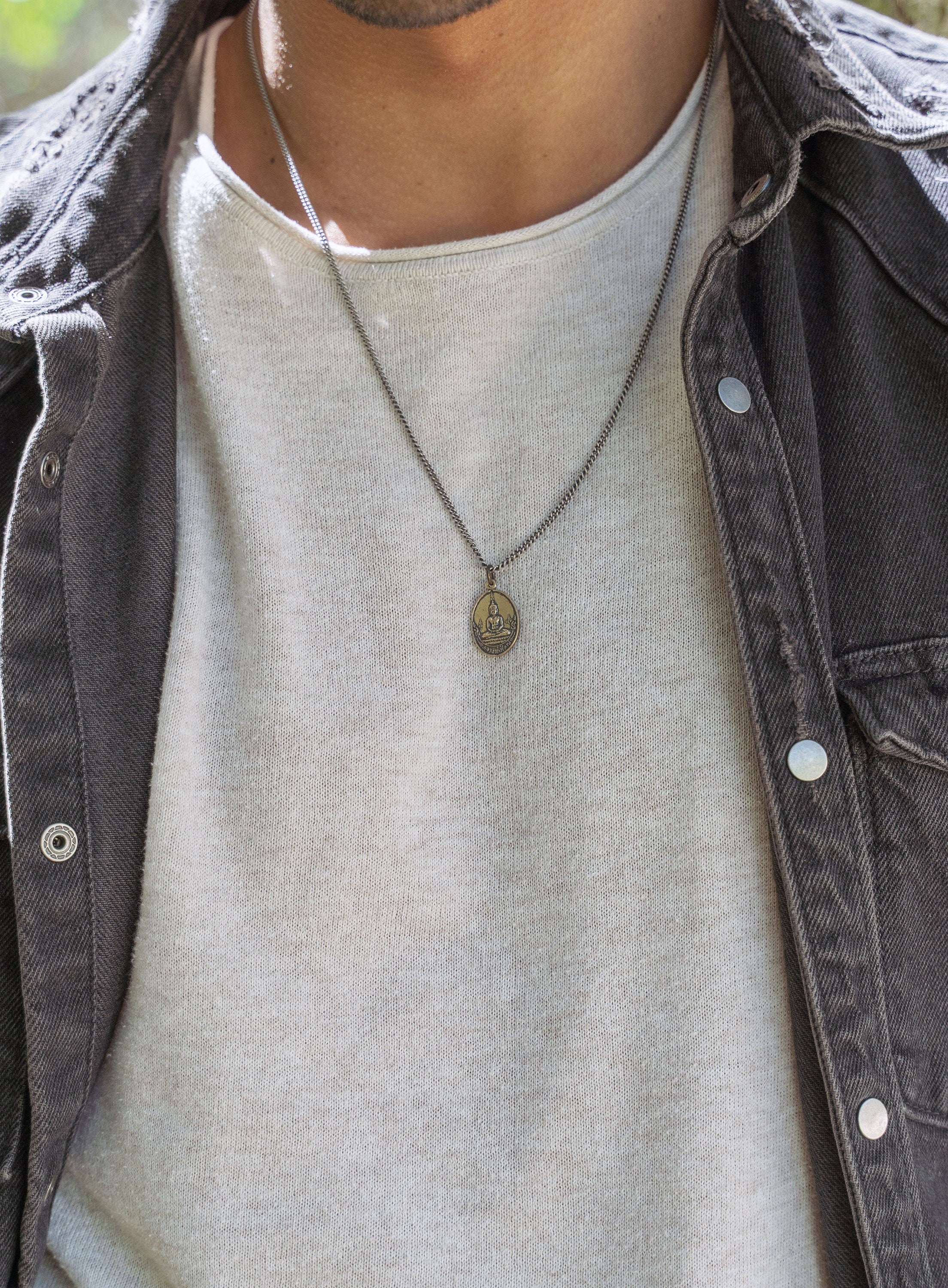 Bronze Oval Buddha Necklace for Men - Image 3