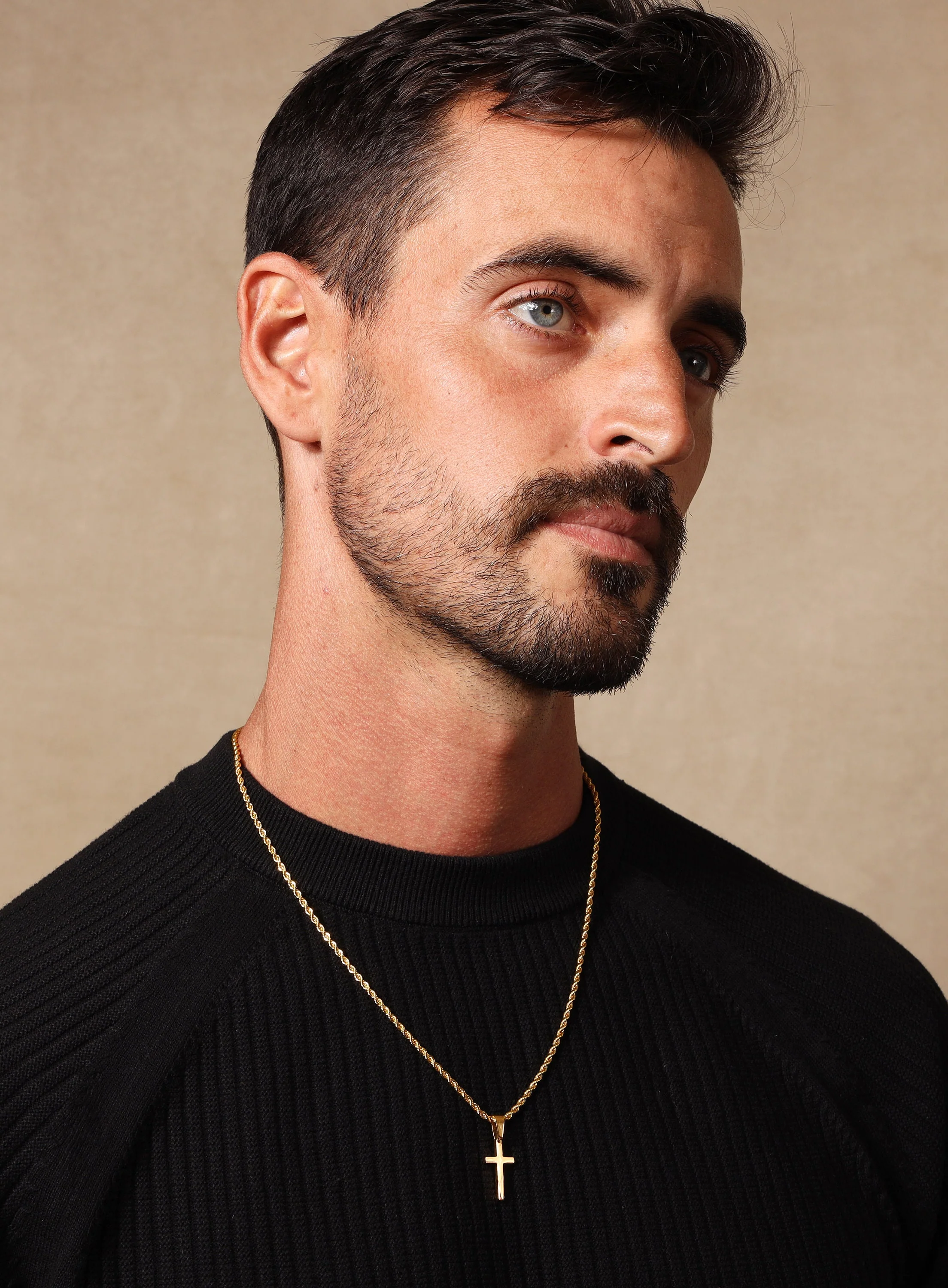 Small Gold Cross Pendant on Rope chain - Image 5