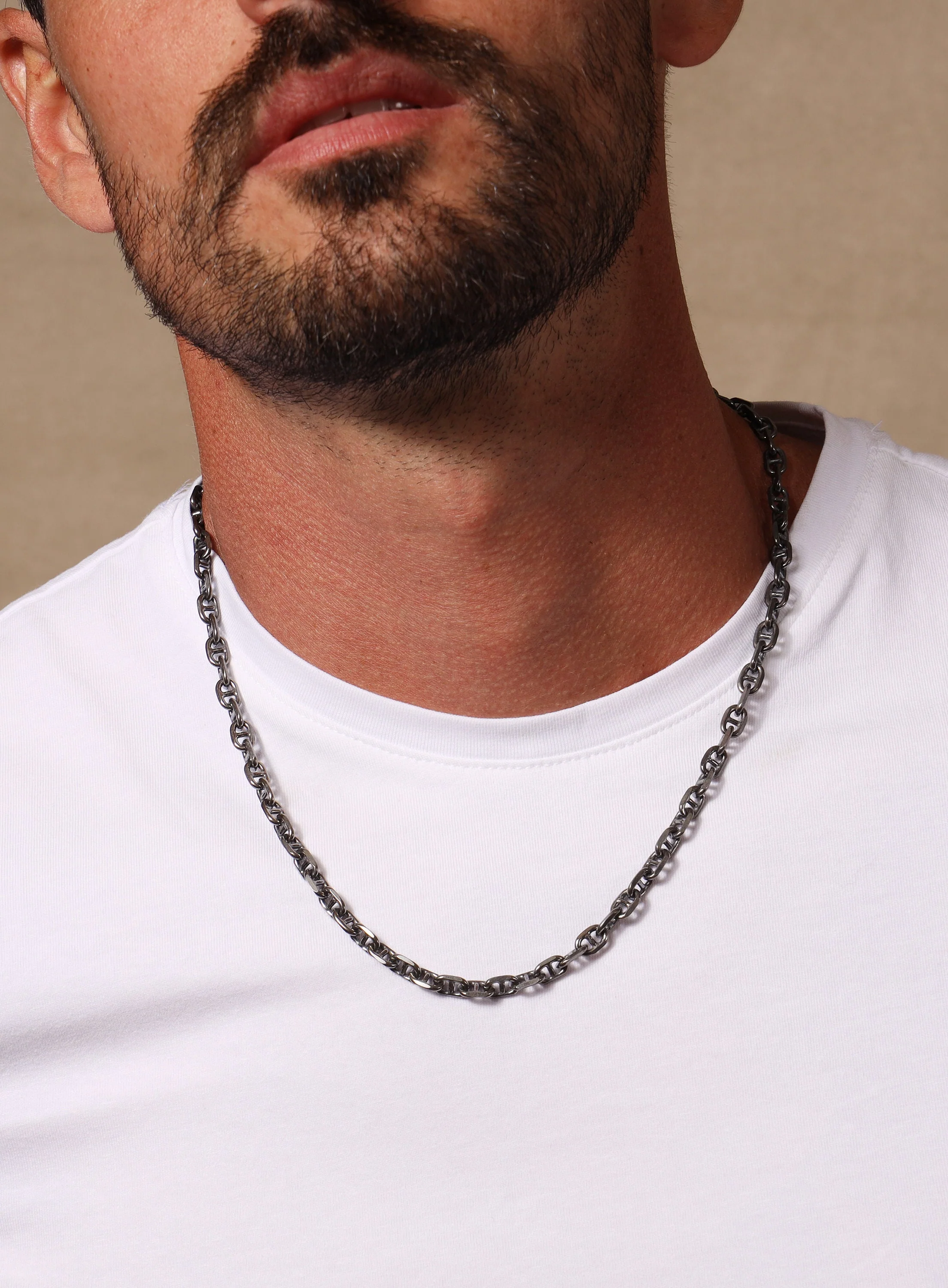 925 Oxidized Sterling Silver Anchor Chain Necklace for Men - Image 4