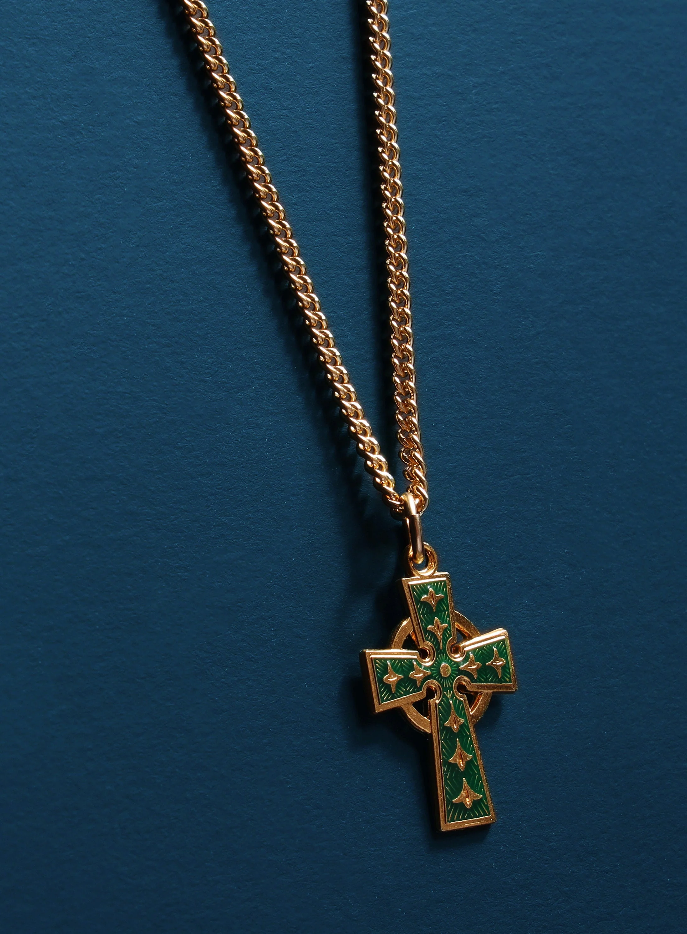 Gold Celtic Cross with Green enamel Necklace - Image 4