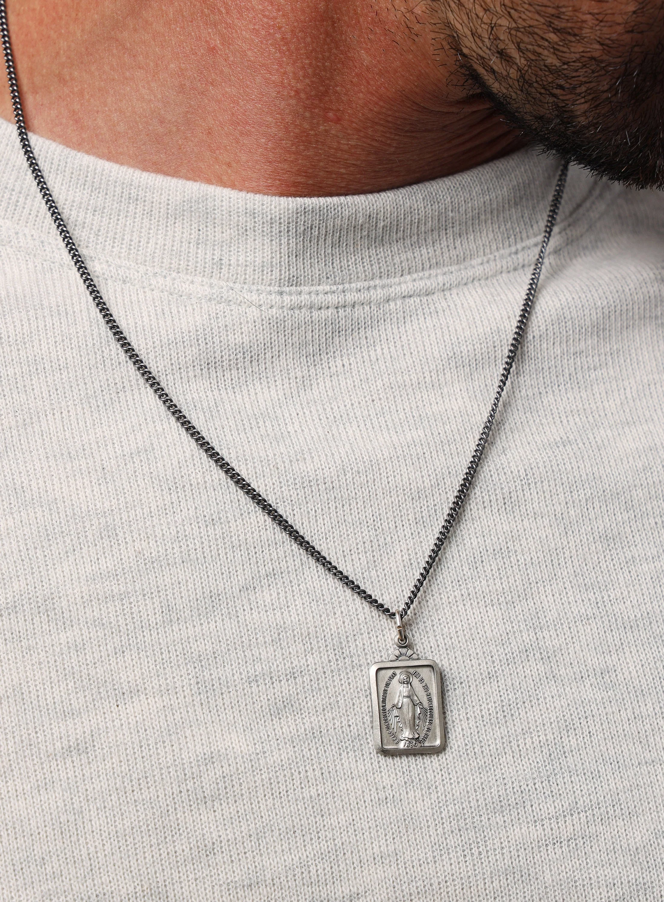 Miraculous Medal Rectangular Shape Pendant Necklace - Image 3