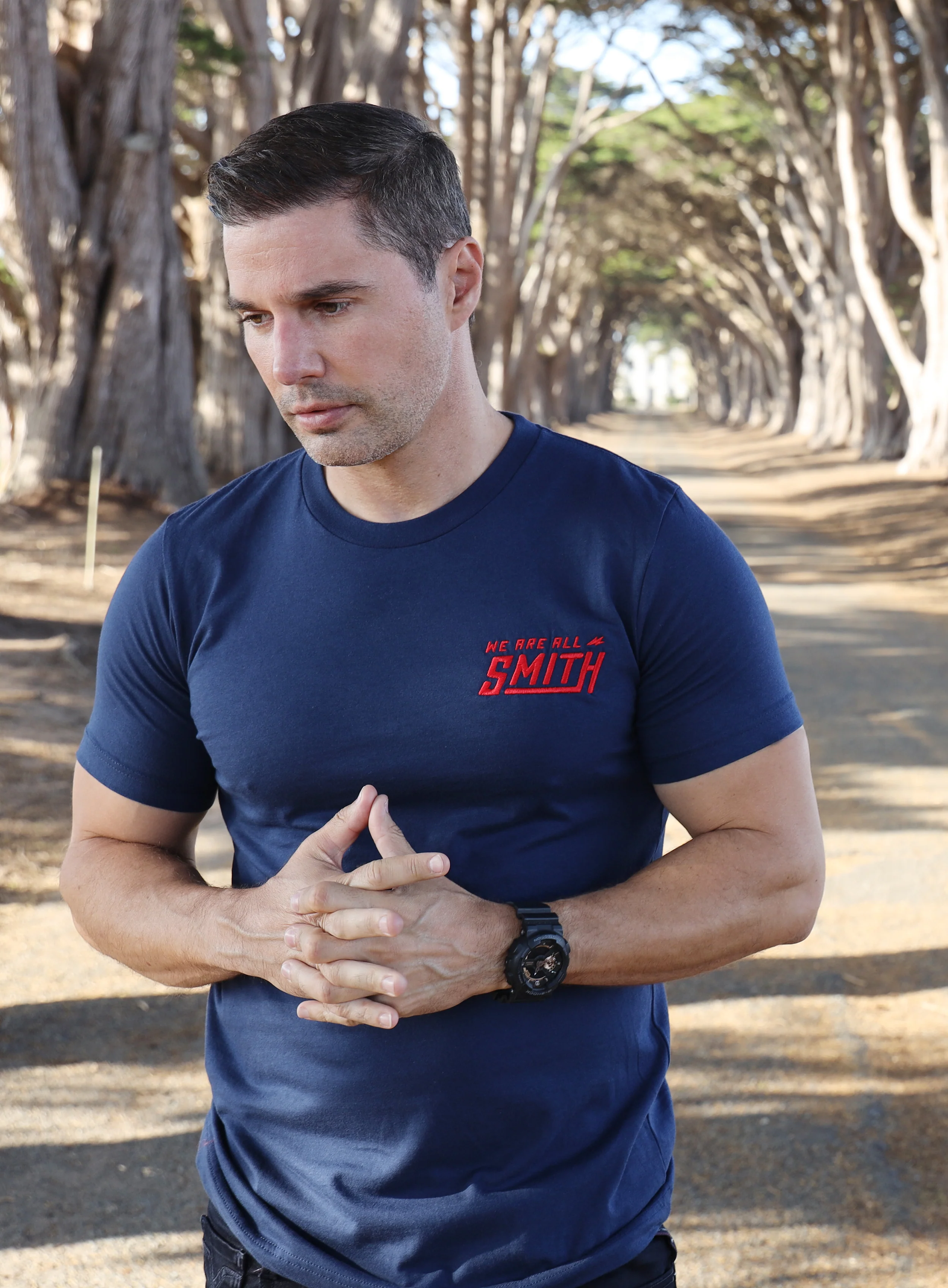 Navy Blue Red Embroidered WAAS logo Unisex t-shirt