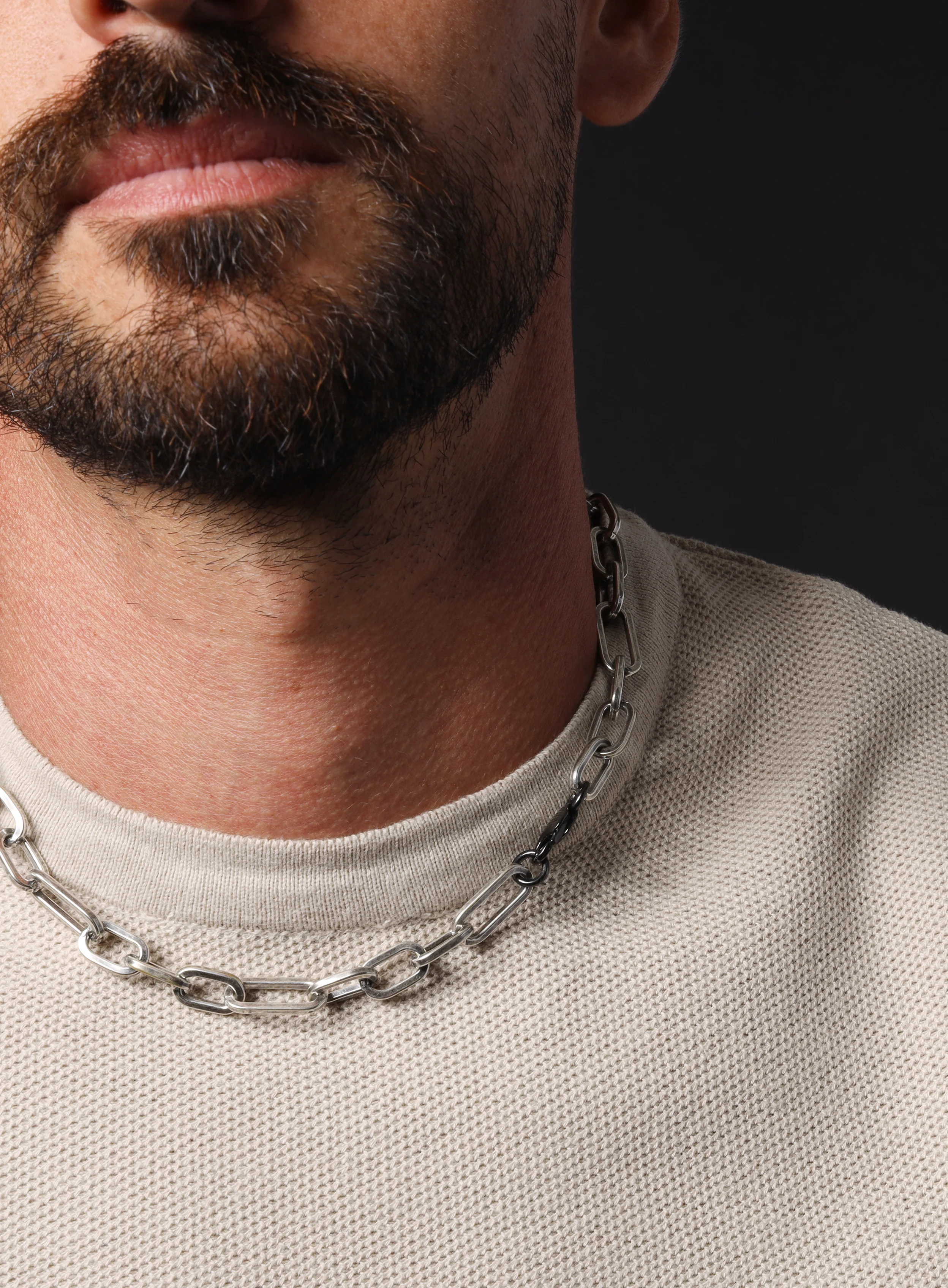 9mm Oxidized Sterling XL Collar + Figaro inspired Chain for Men - Image 10