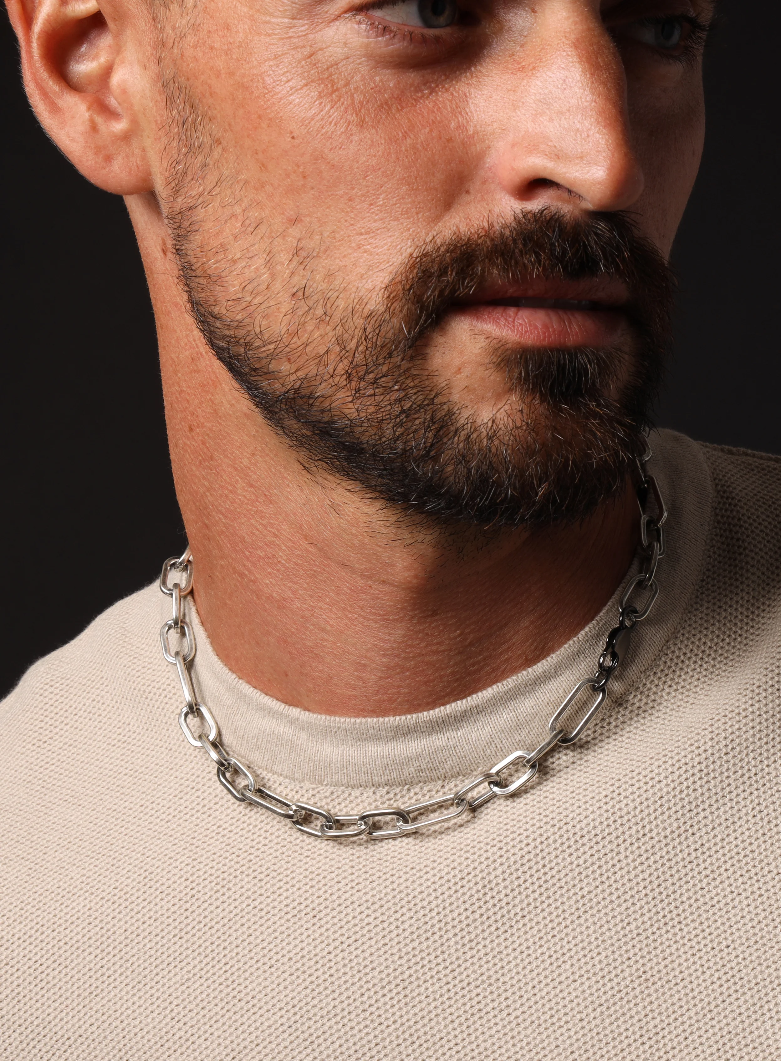 9mm Oxidized Sterling XL Collar + Figaro inspired Chain for Men - Image 4