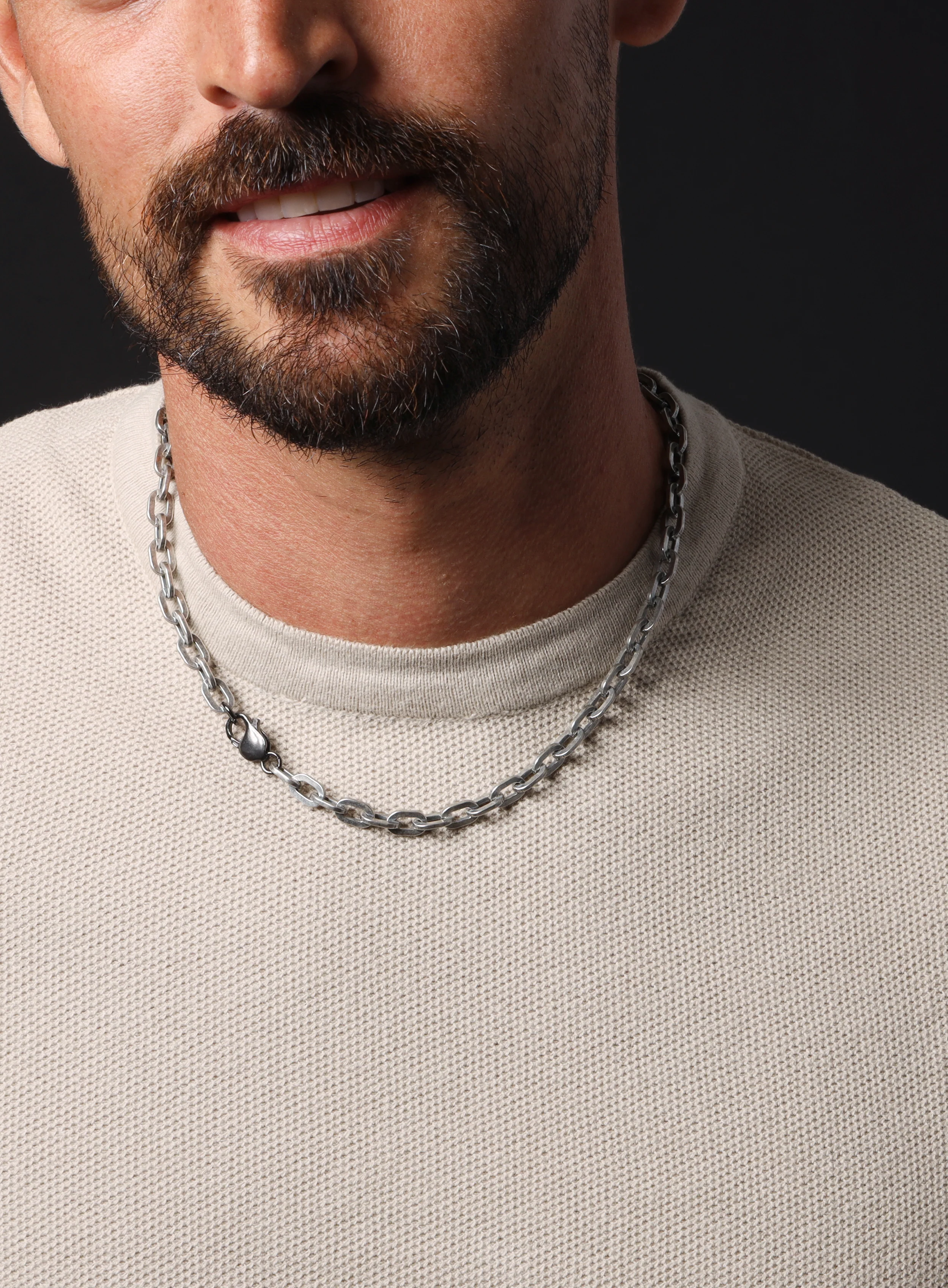 925 Oxidized Sterling Silver Collar Inspired Chain Necklace for Men - Image 4