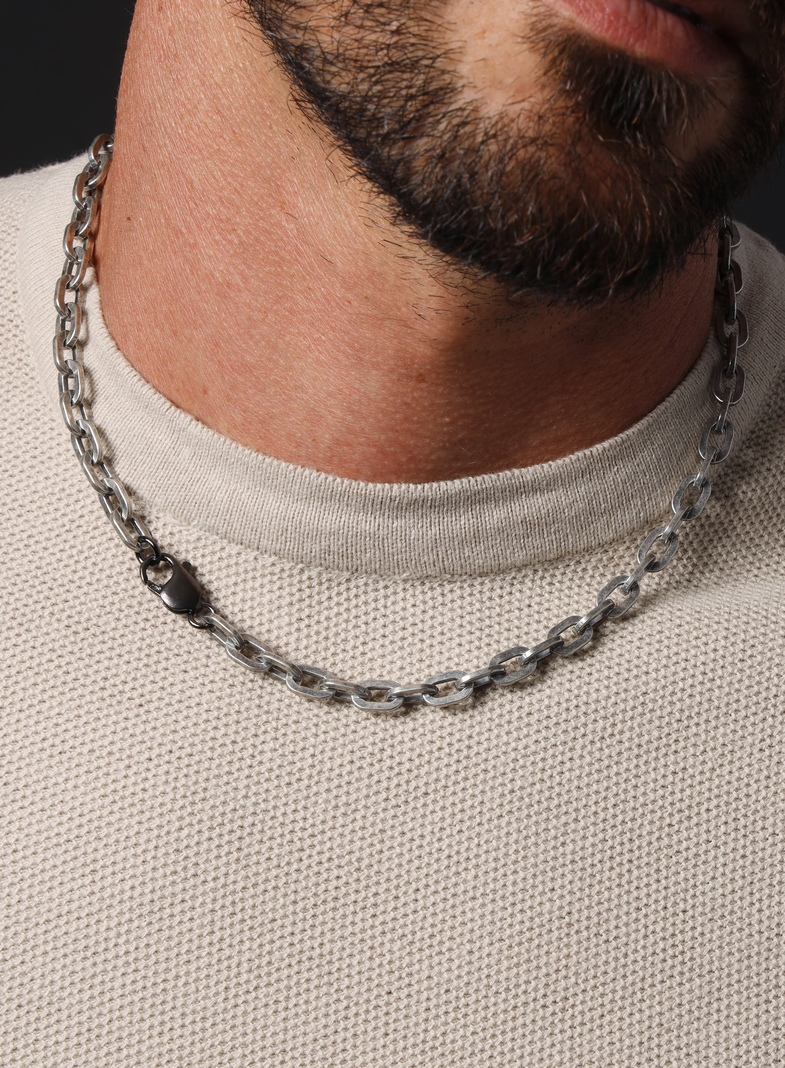 925 Oxidized Sterling Silver Collar Inspired Chain Necklace for Men - Image 6