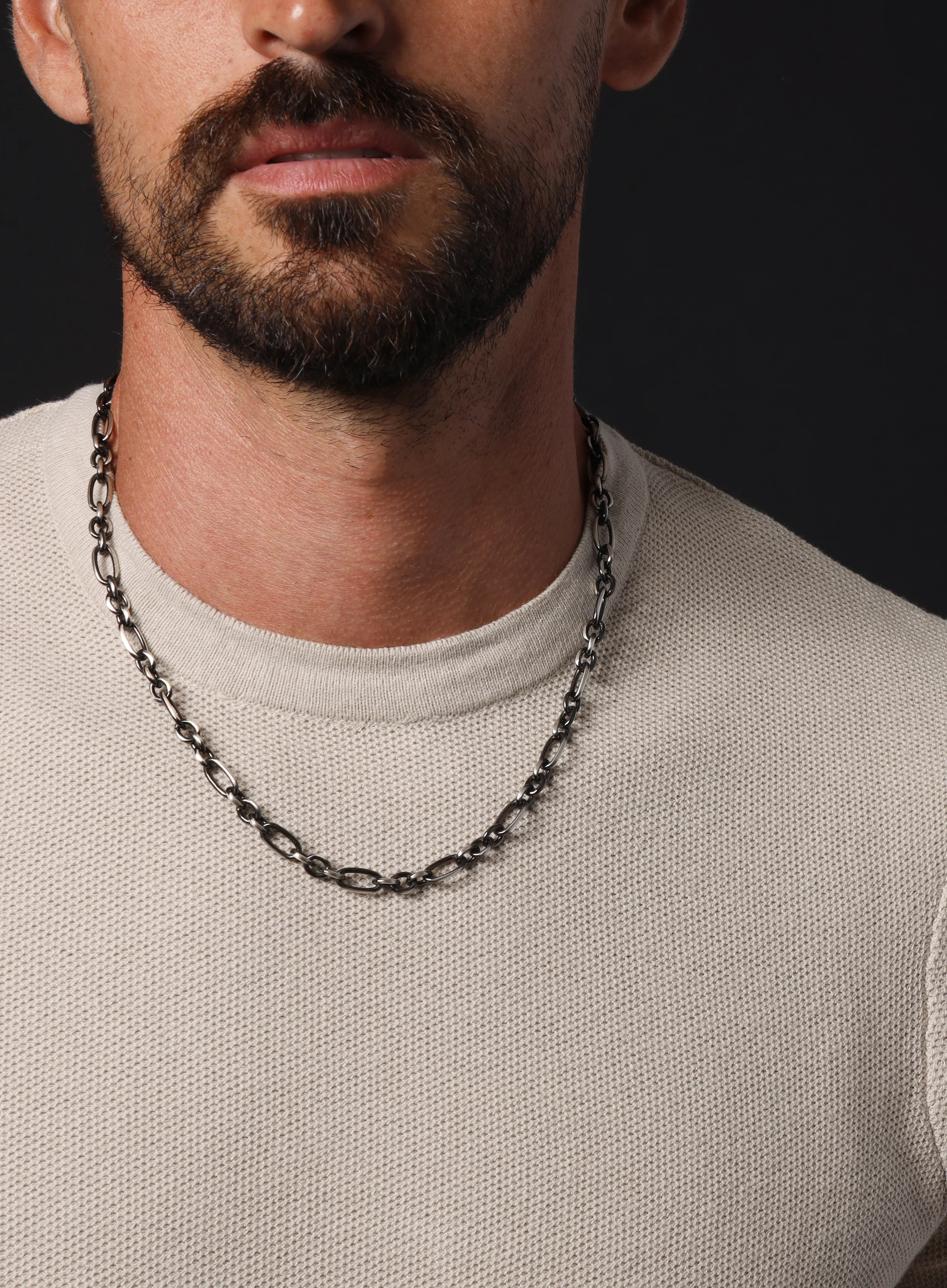 Oxidized Sterling and Titanium Coated Figaro Inspired Cable Chain Necklace - Image 2