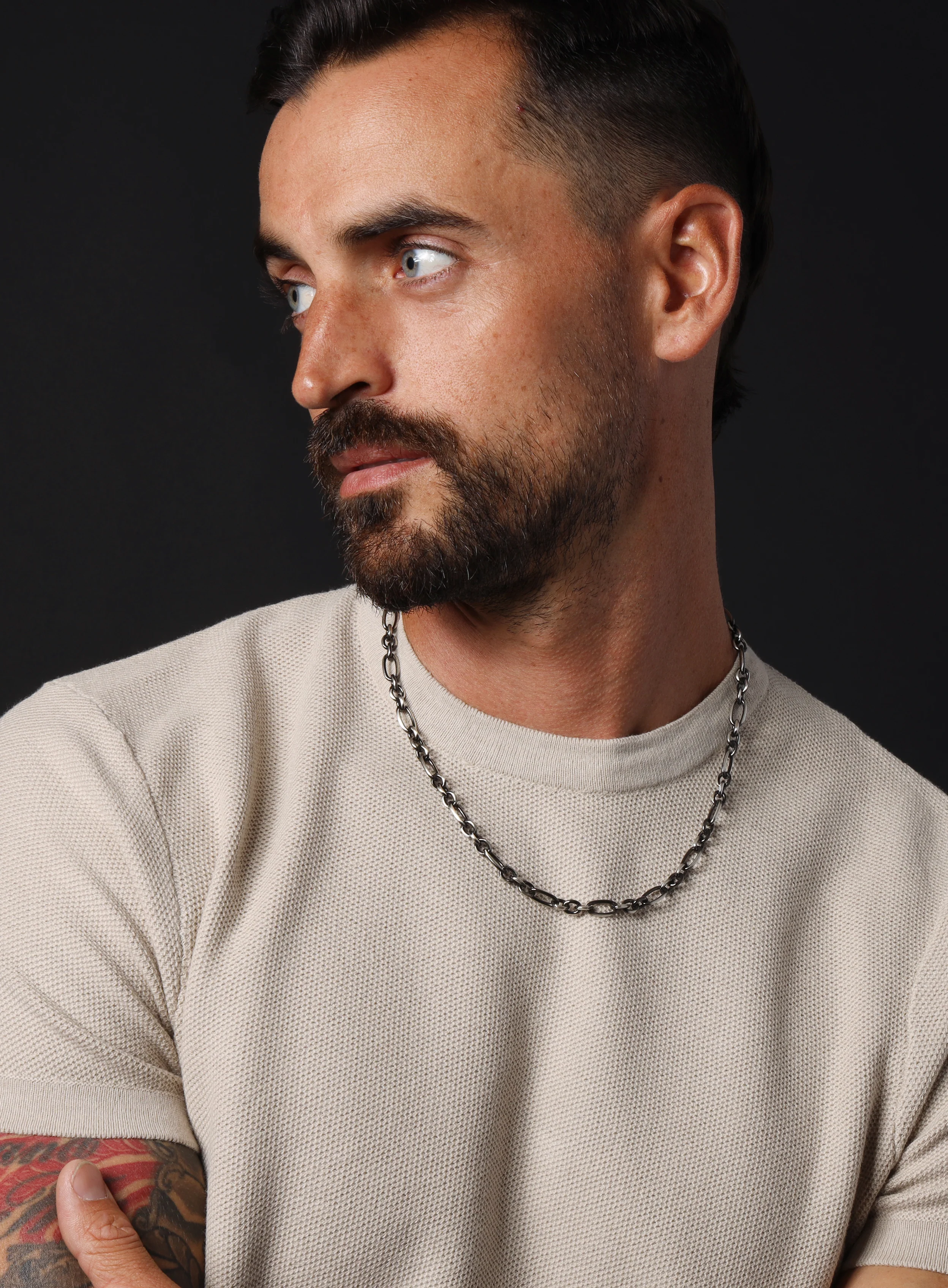 Oxidized Sterling and Titanium Coated Figaro Inspired Cable Chain Necklace - Image 3