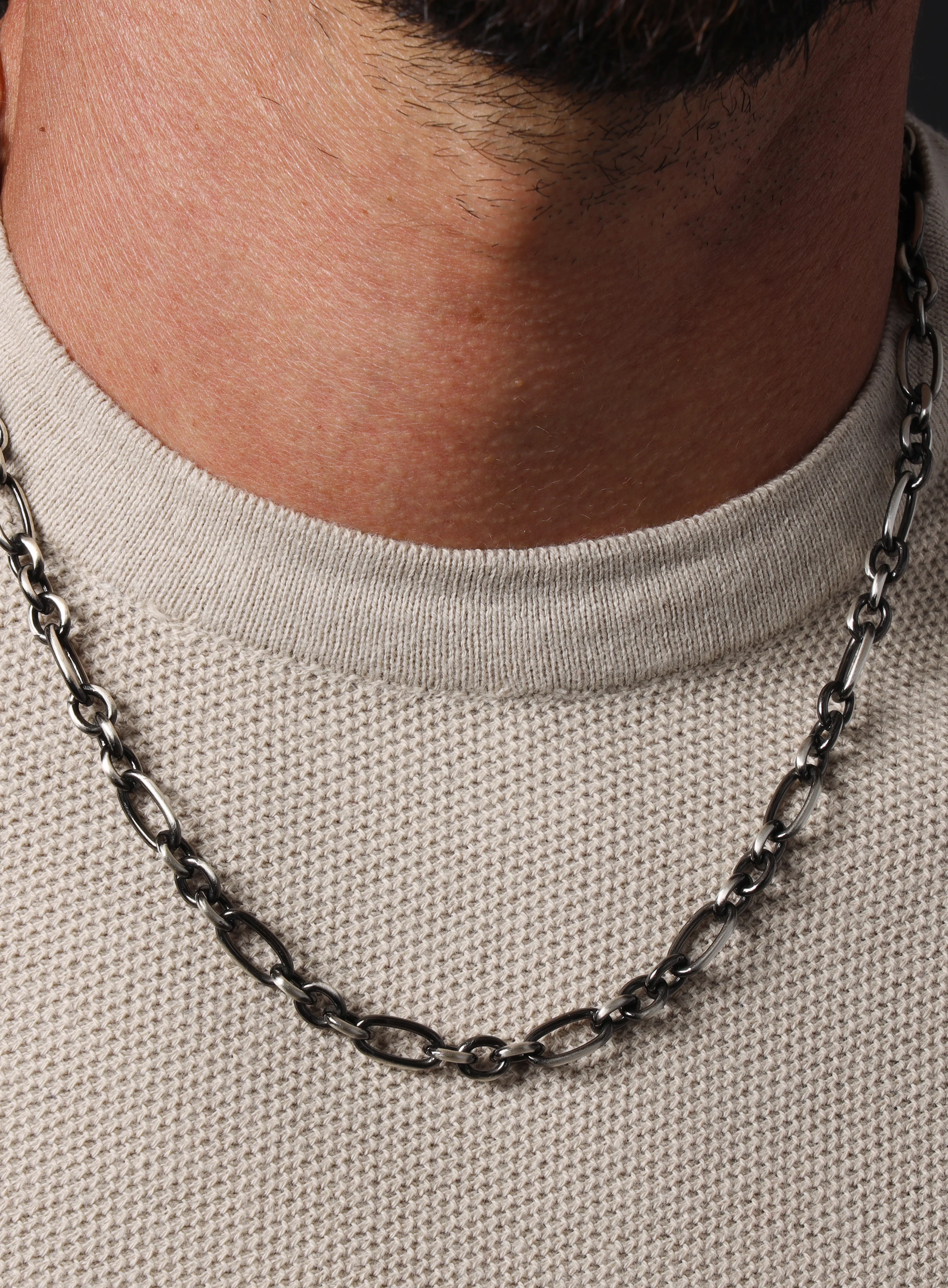 Oxidized Sterling and Titanium Coated Figaro Inspired Cable Chain Necklace - Image 4