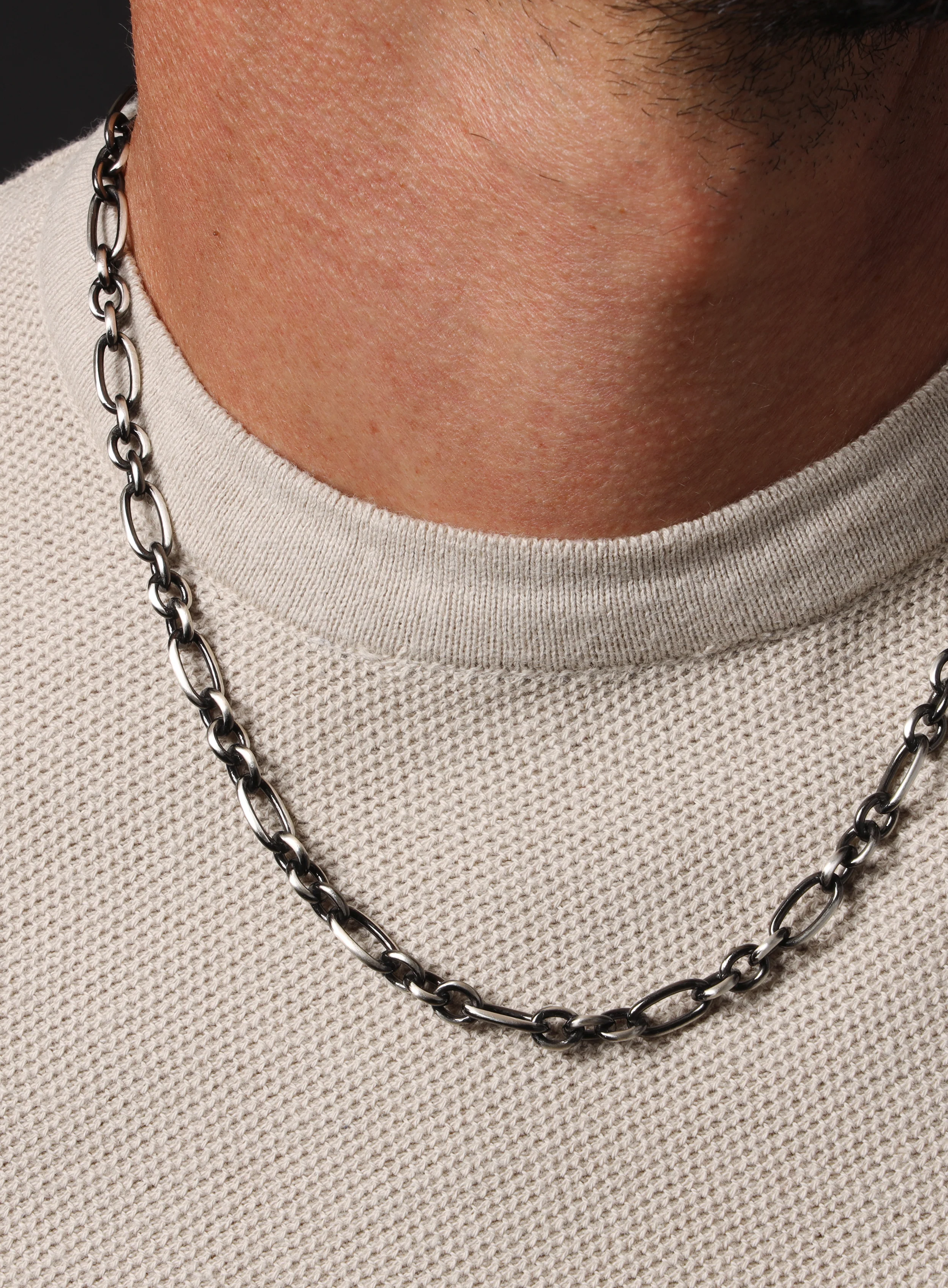 Oxidized Sterling and Titanium Coated Figaro Inspired Cable Chain Necklace - Image 6