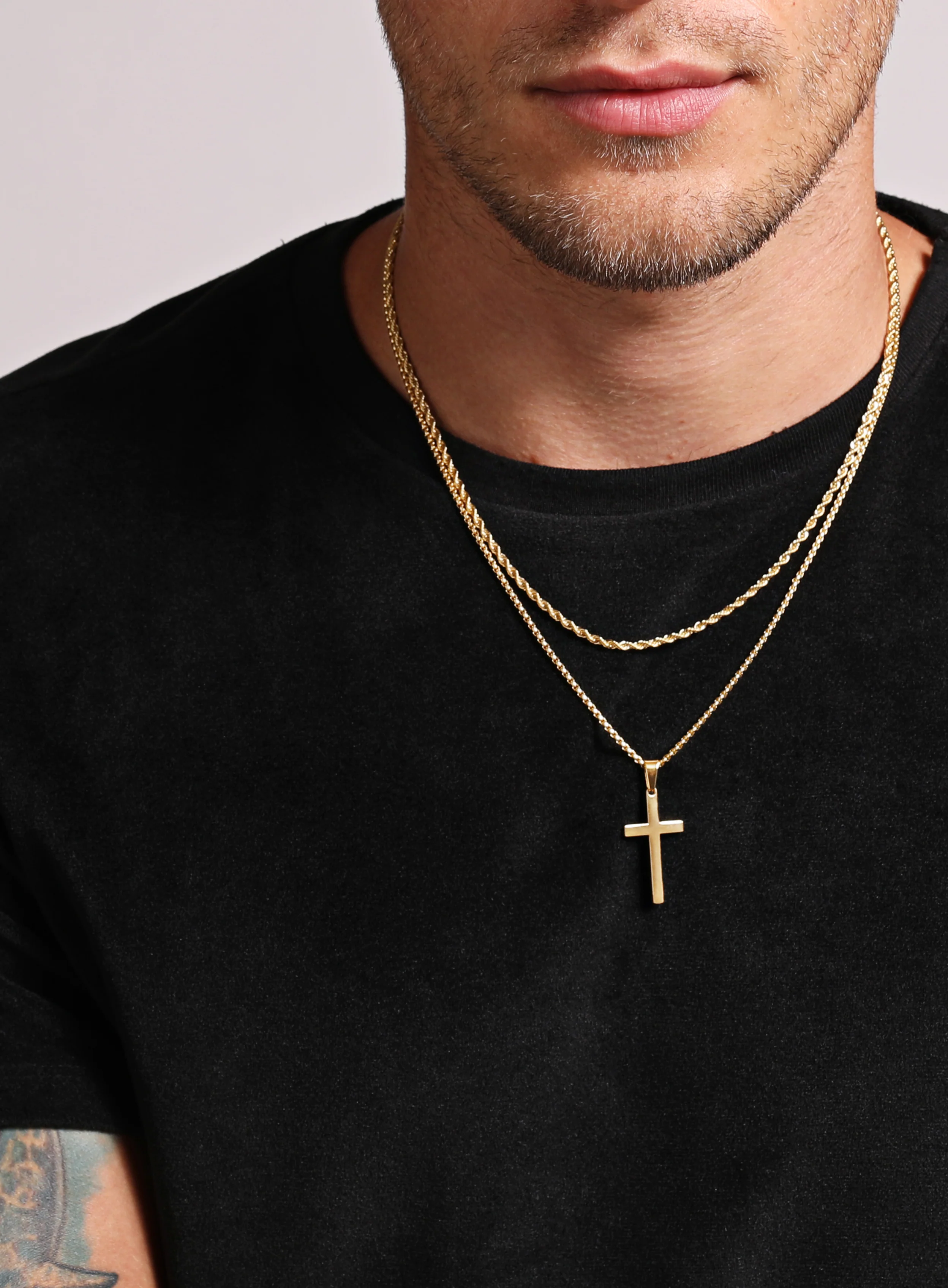 Necklace Set: Gold Rope Chain and Large Gold Cross - Image 4