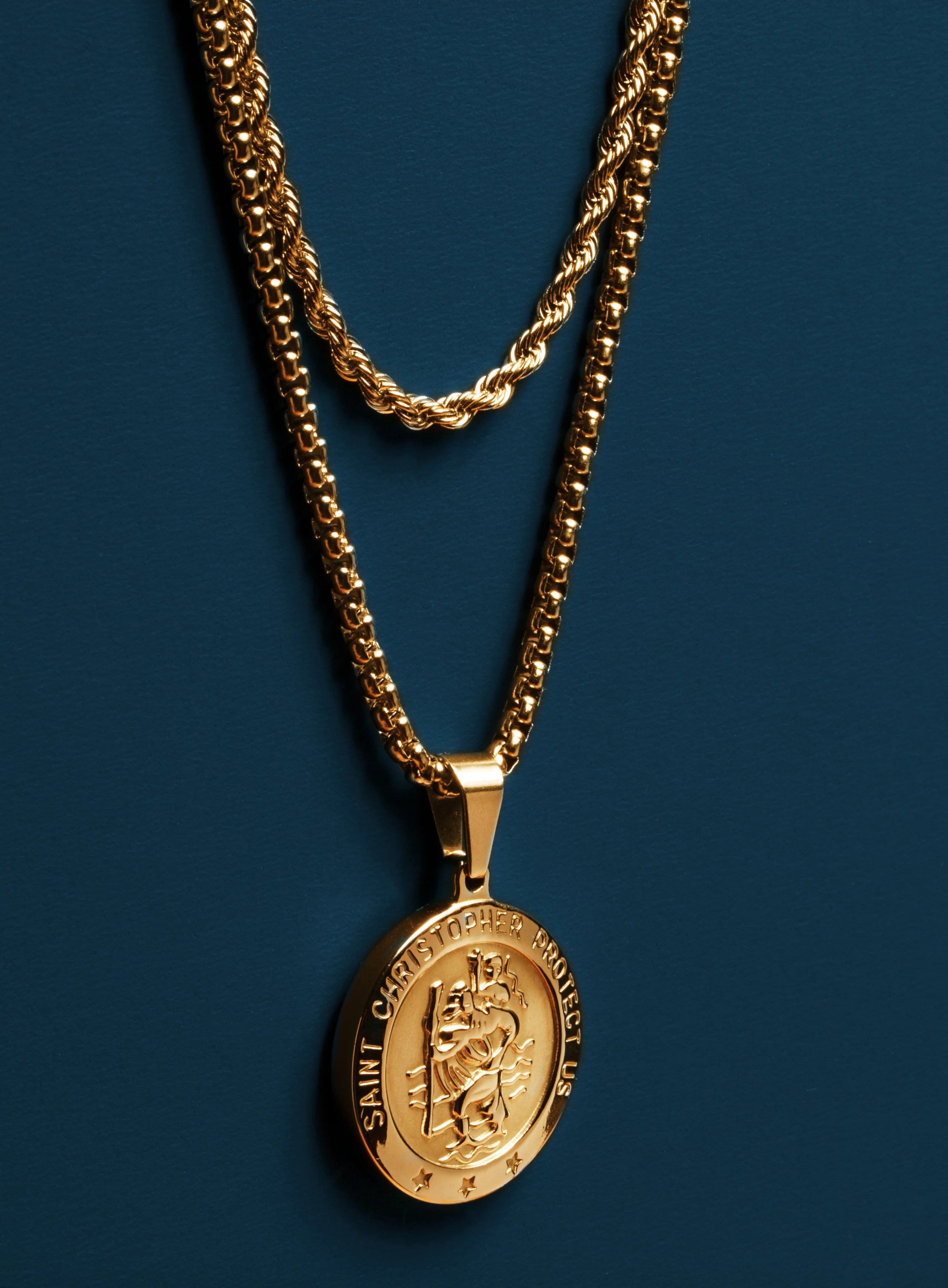 Necklace Set: Gold Rope Chain and St. Christopher Necklace - Image 3