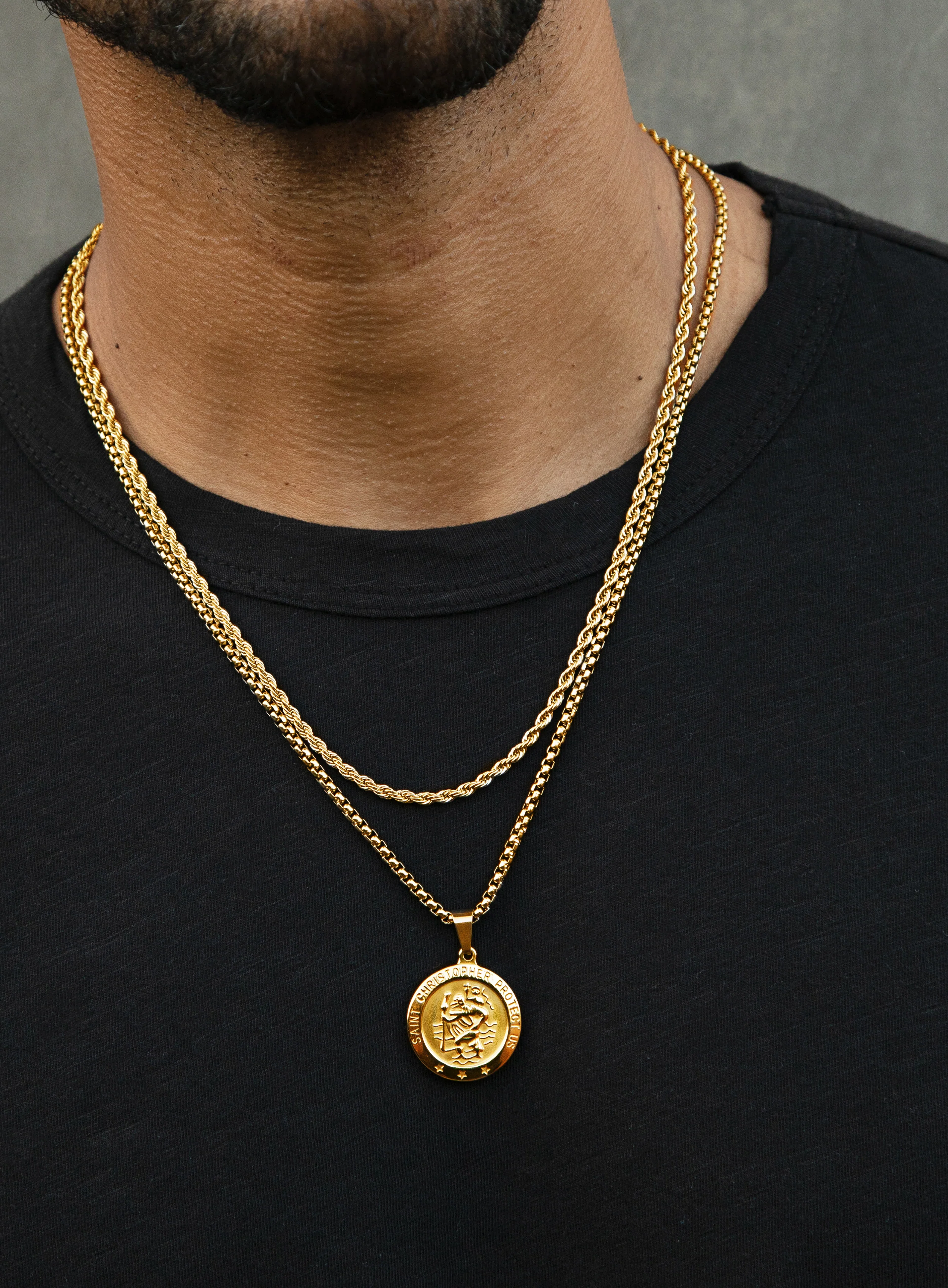 Necklace Set: Gold Rope Chain and St. Christopher Necklace - Image 4