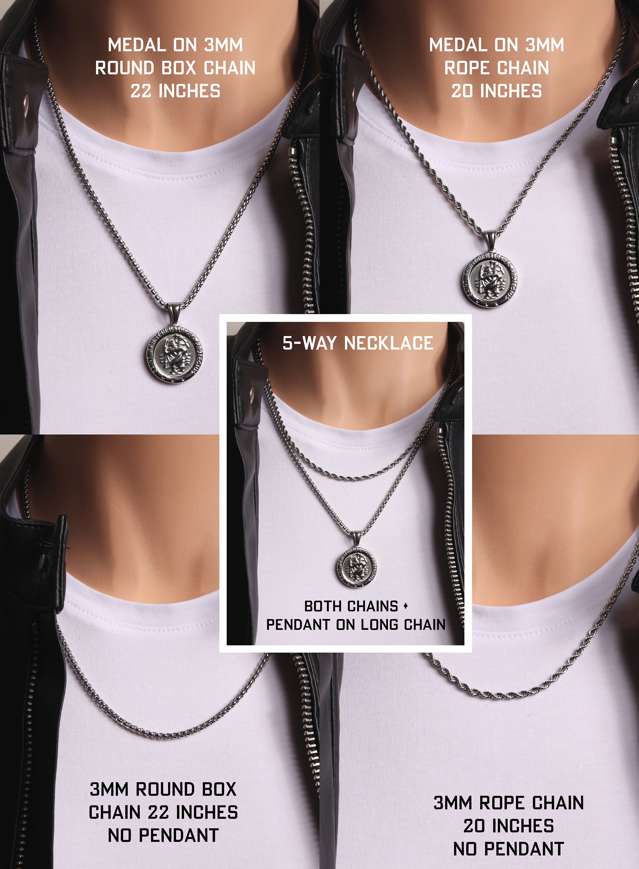 Necklace Set: Silver Rope Chain and St. Christopher Necklace - Image 6