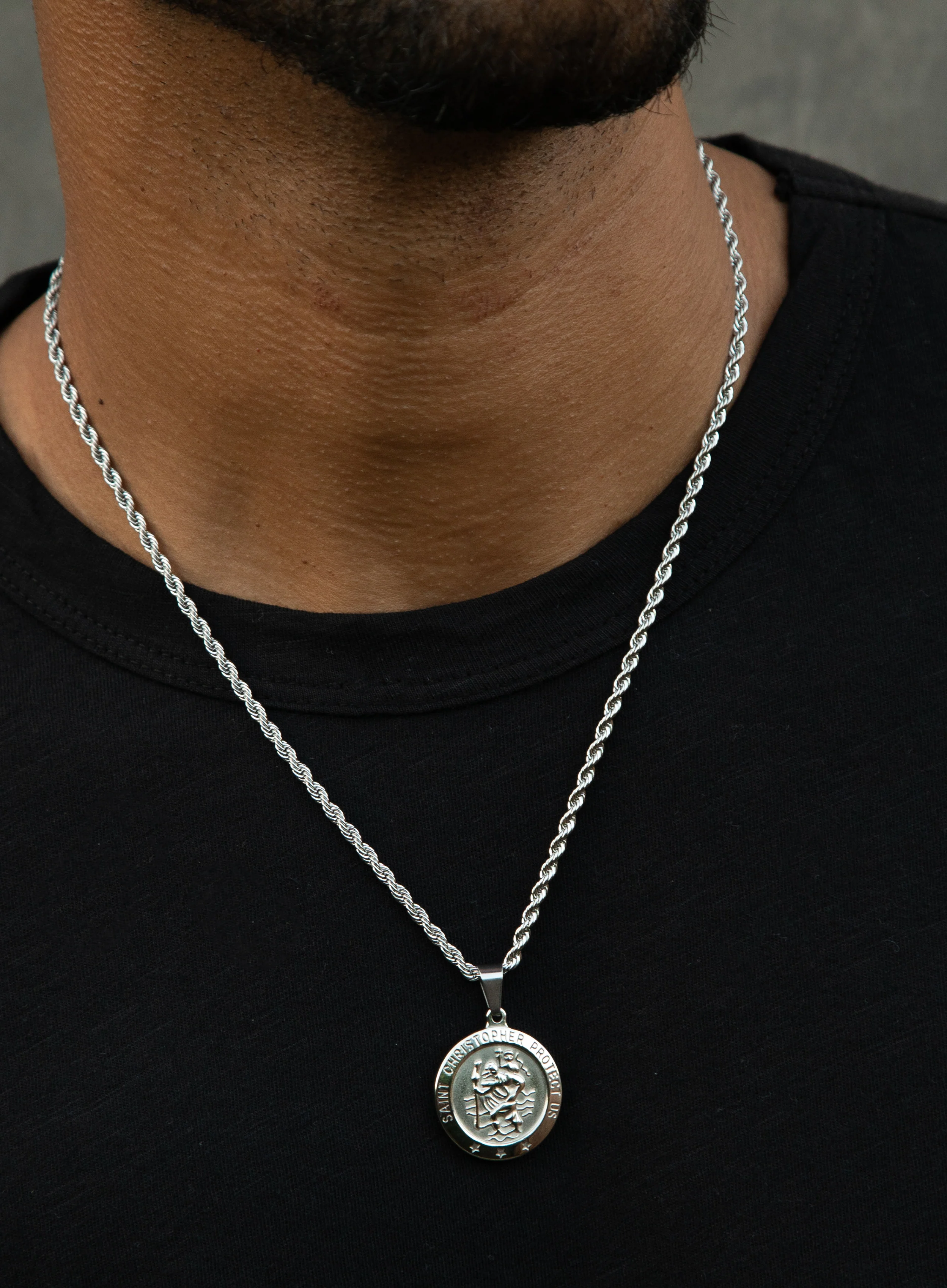 Necklace Set: Silver Rope Chain and St. Christopher Necklace - Image 8