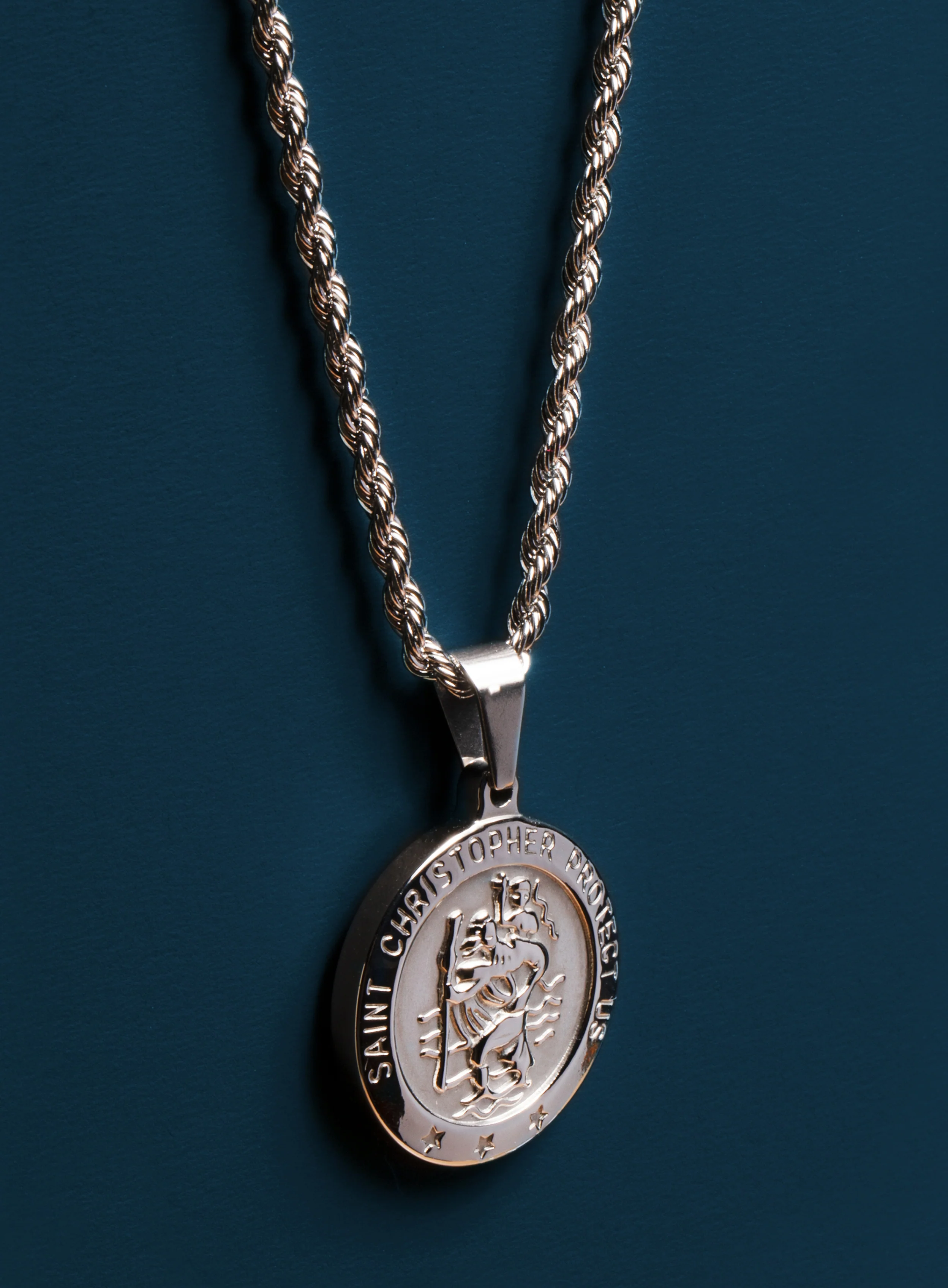 Necklace Set: Silver Rope Chain and St. Christopher Necklace - Image 9