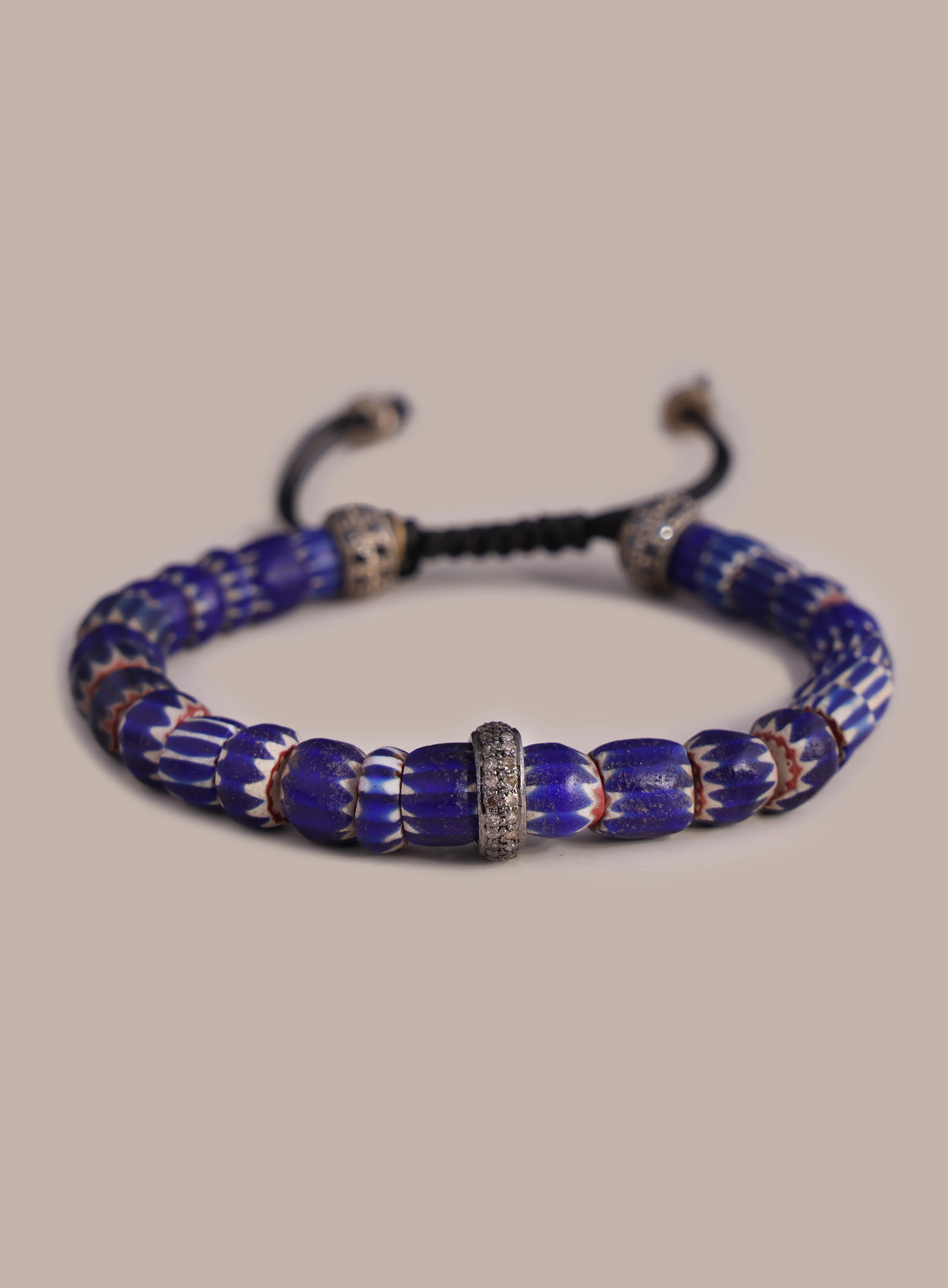 One-of-a-kind Diamond + African Blue Chevron Bead Bracelet