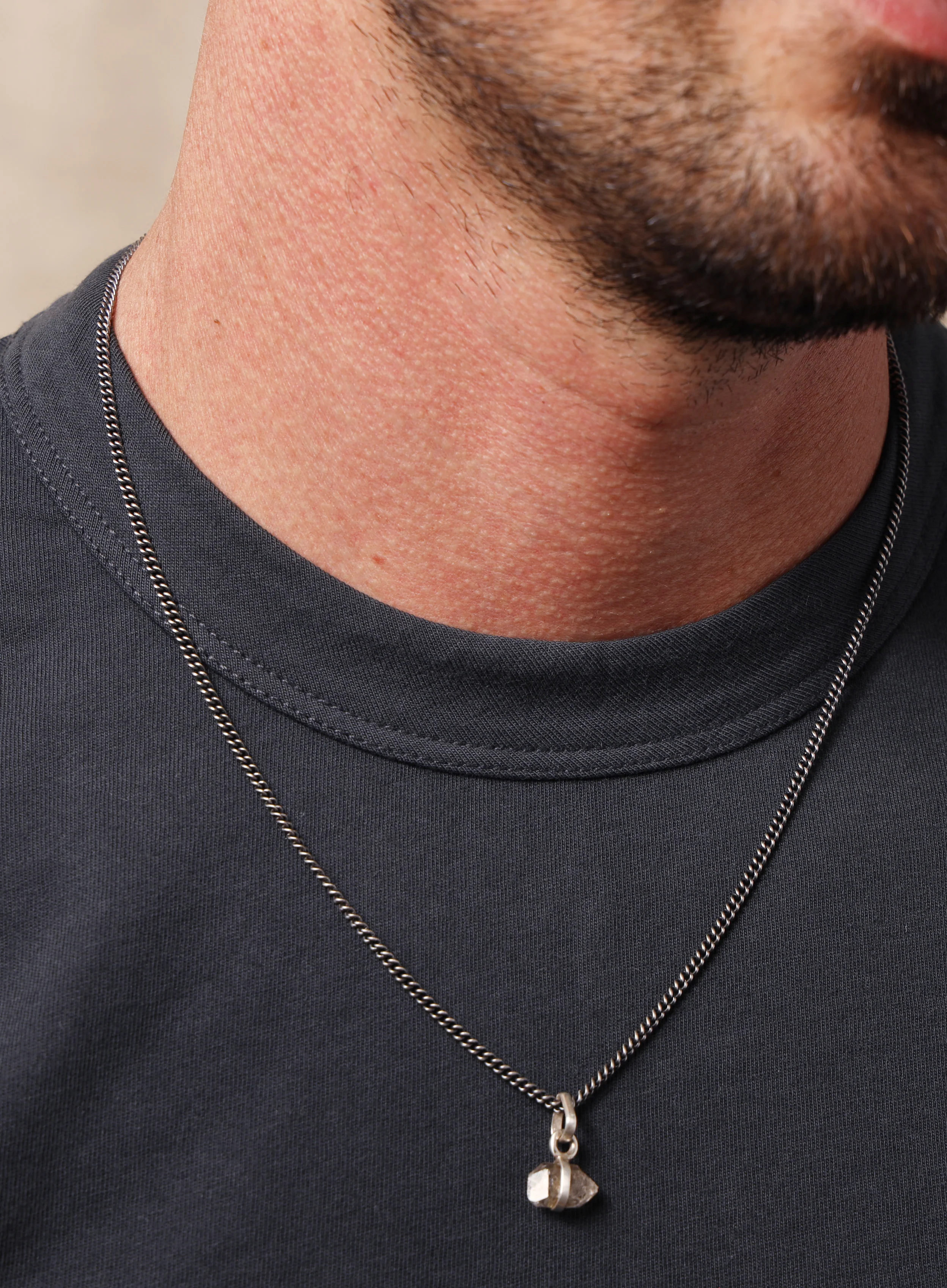 One of a Kind Double point Herkimer Diamond on 925 Oxidized Sterling Chain - Image 3