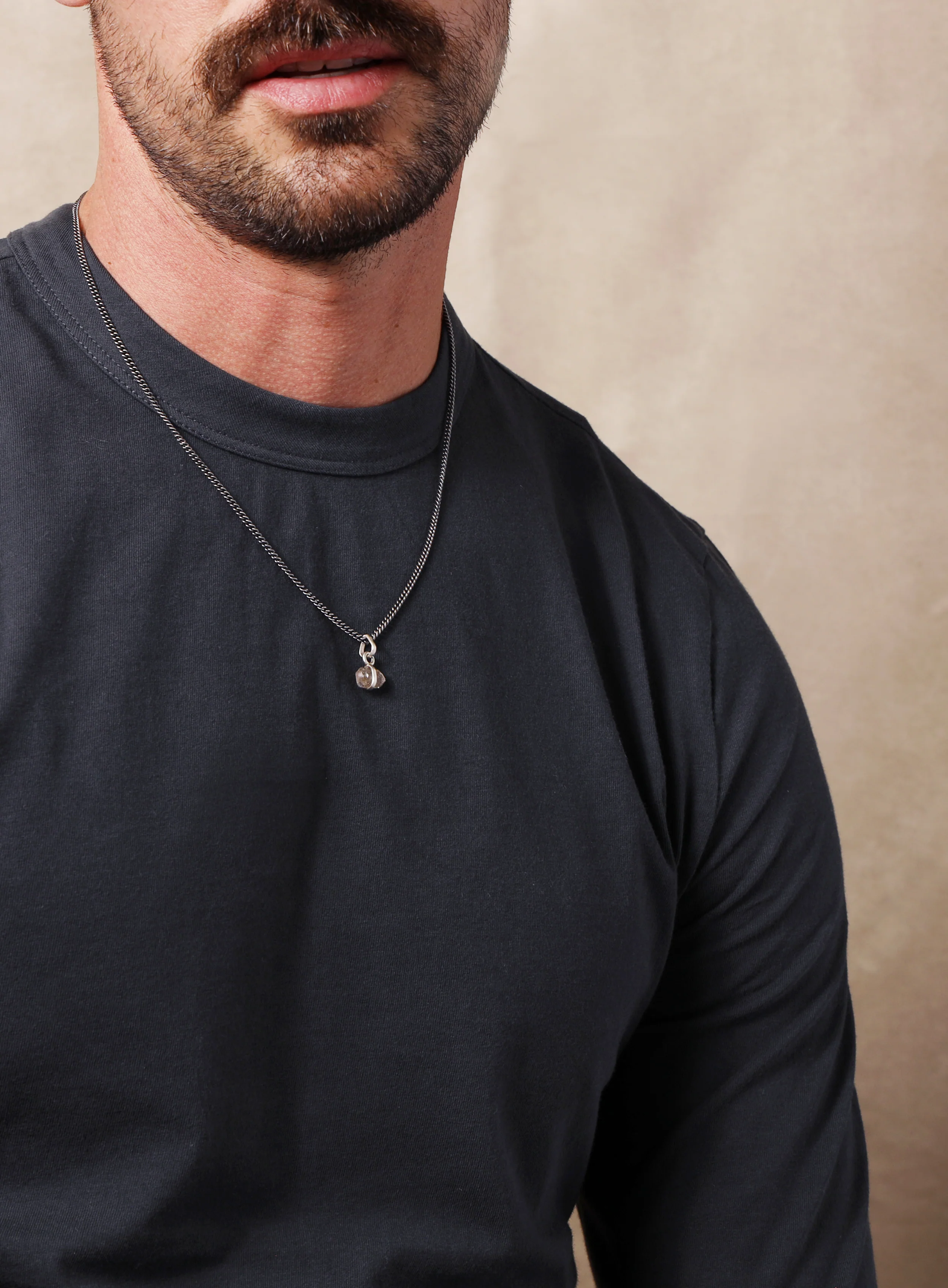 One of a Kind Double point Herkimer Diamond on 925 Oxidized Sterling Chain - Image 7