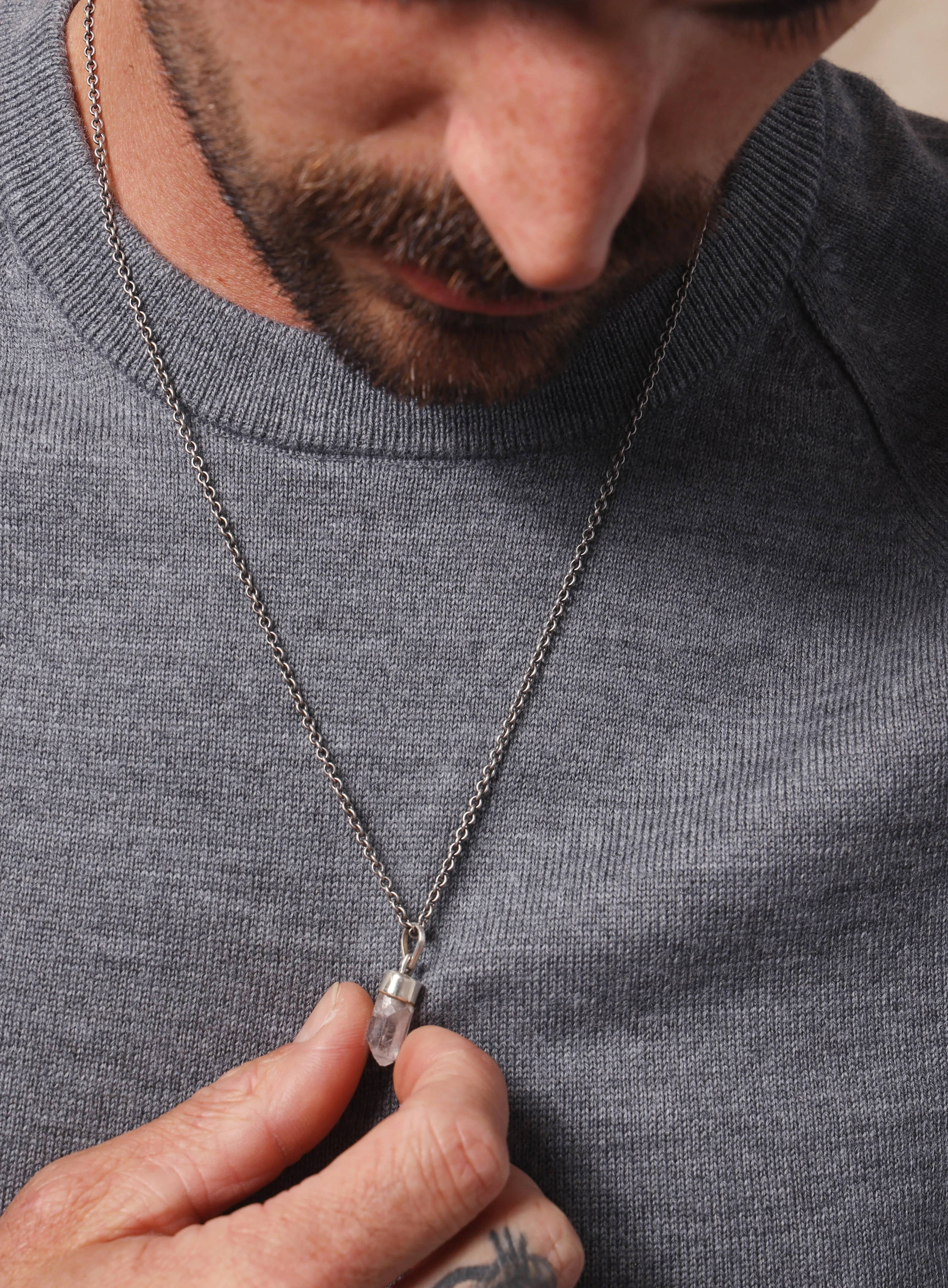 One of a Kind White Topaz on 925 Oxidized Sterling Chain - Image 8