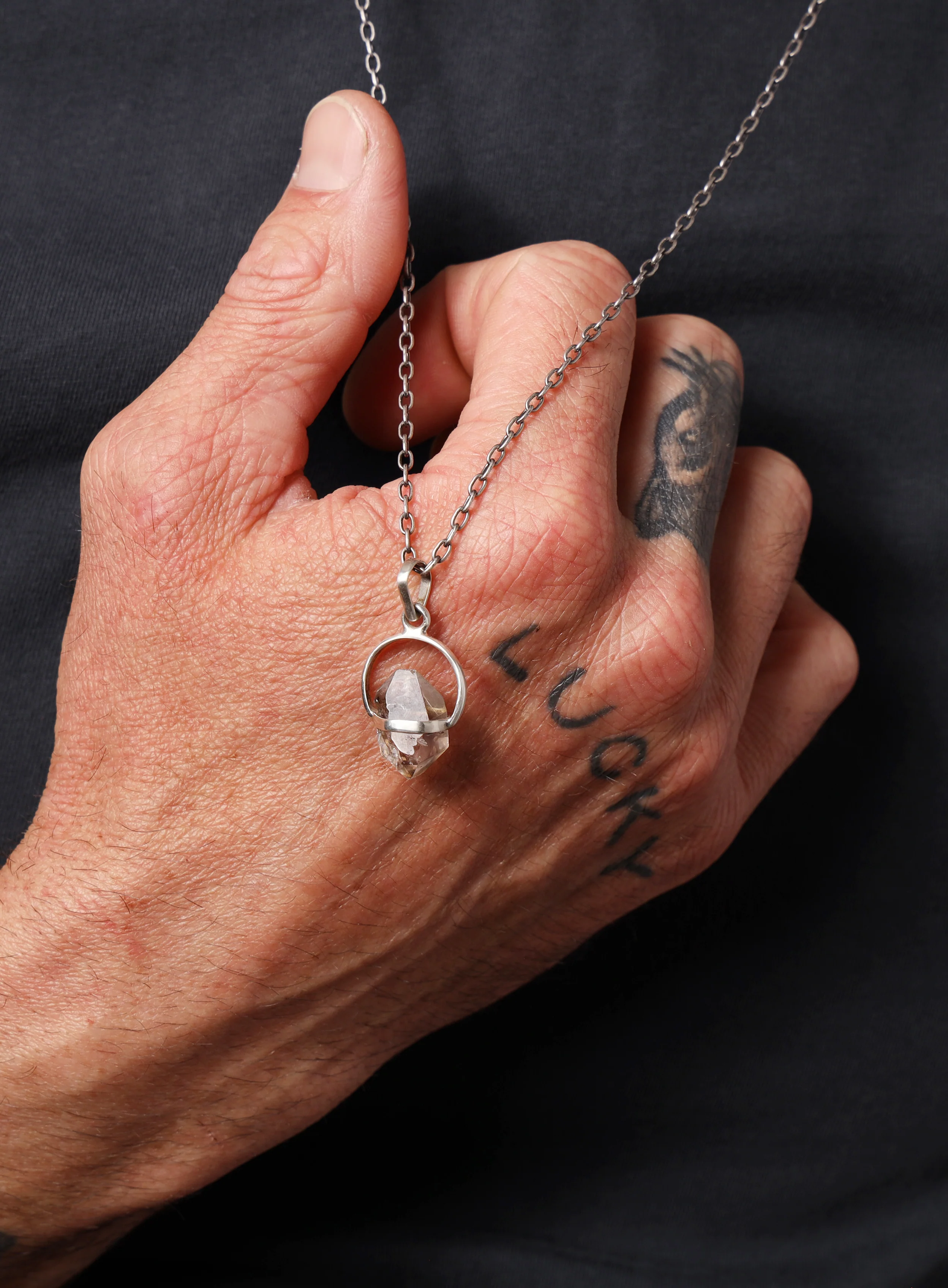 One of a Kind Herkimer Diamond Pendant on 925 Oxidized Sterling Silver Chain - Image 8