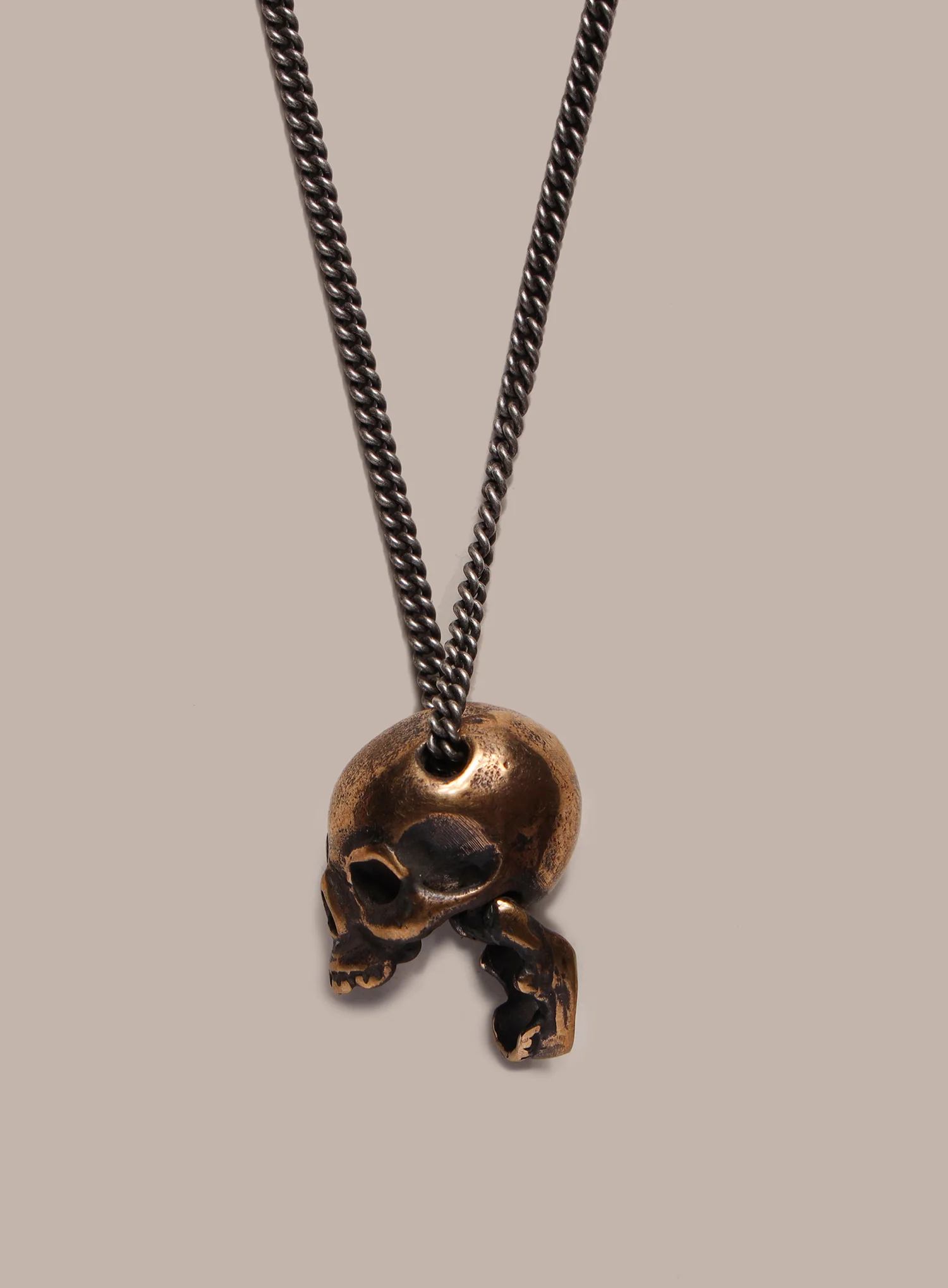 Open Jaw Skull Necklace in Bronze with Oxidized Sterling Silver Chain - Image 4