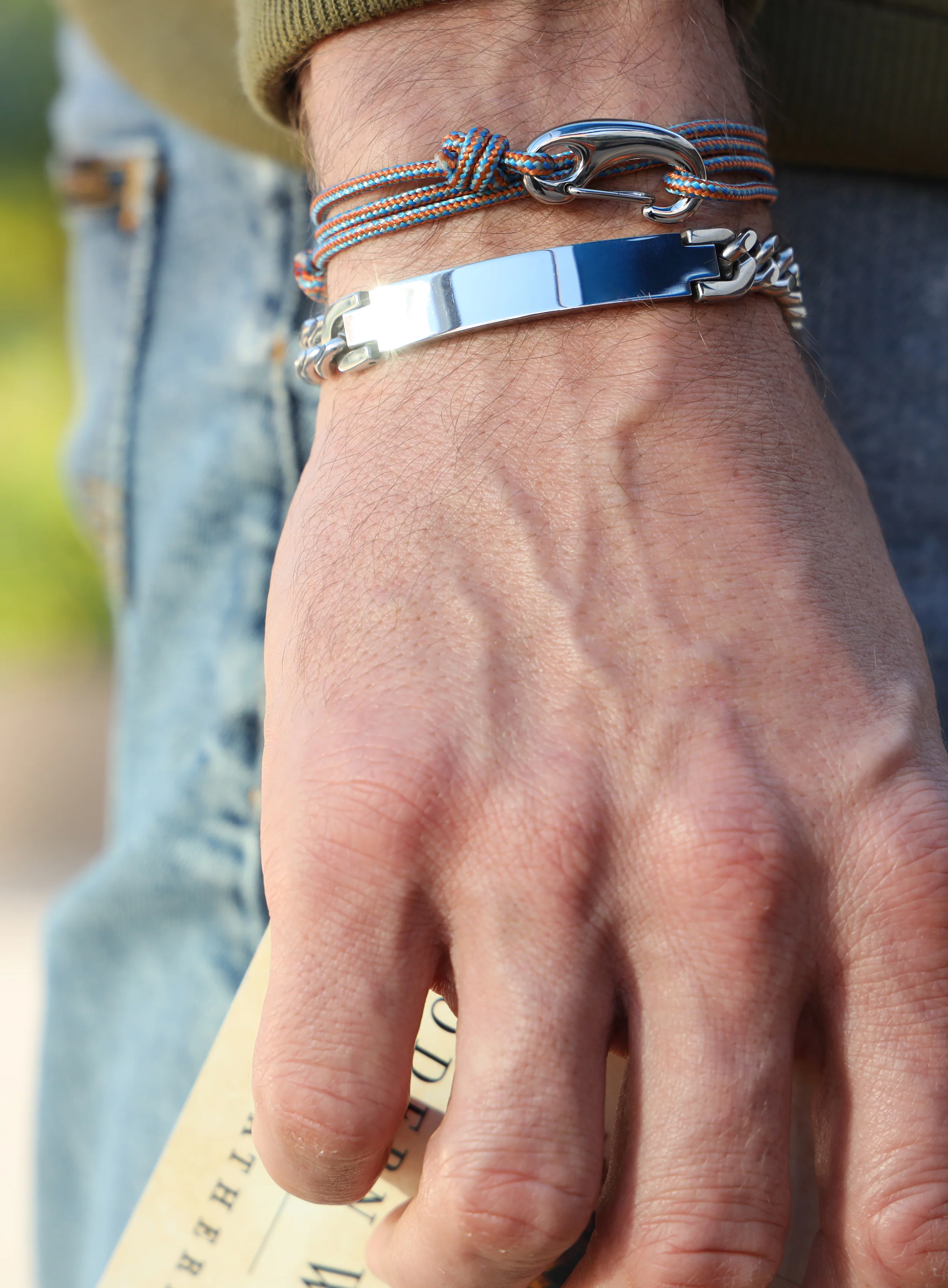 Orange + Blue Tactical Cord Bracelet for Men (Silver Clasp - 30S) - Image 6