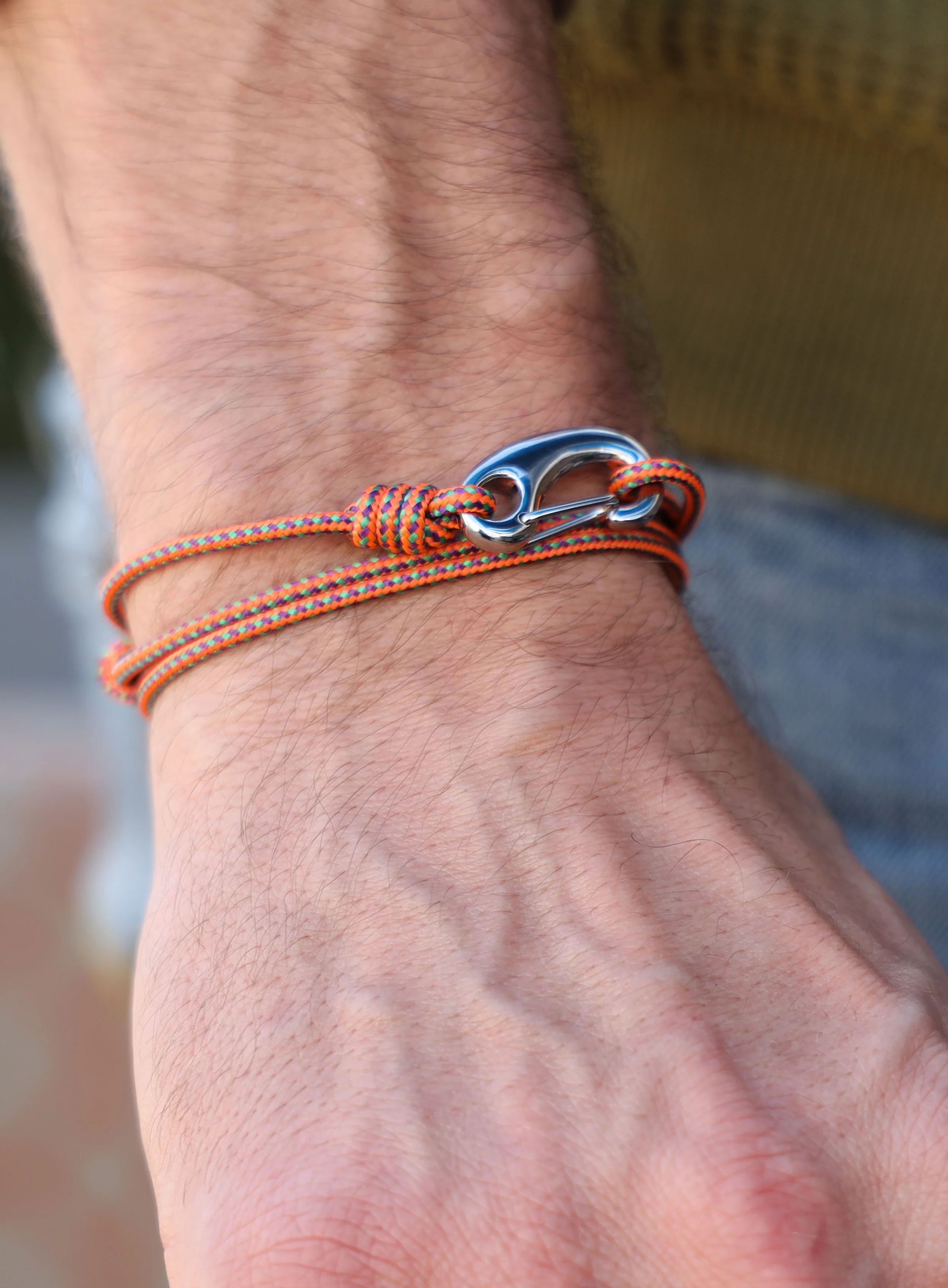 Orange Tactical Cord Bracelet for Men (Silver Clasp - 28S) - Image 6