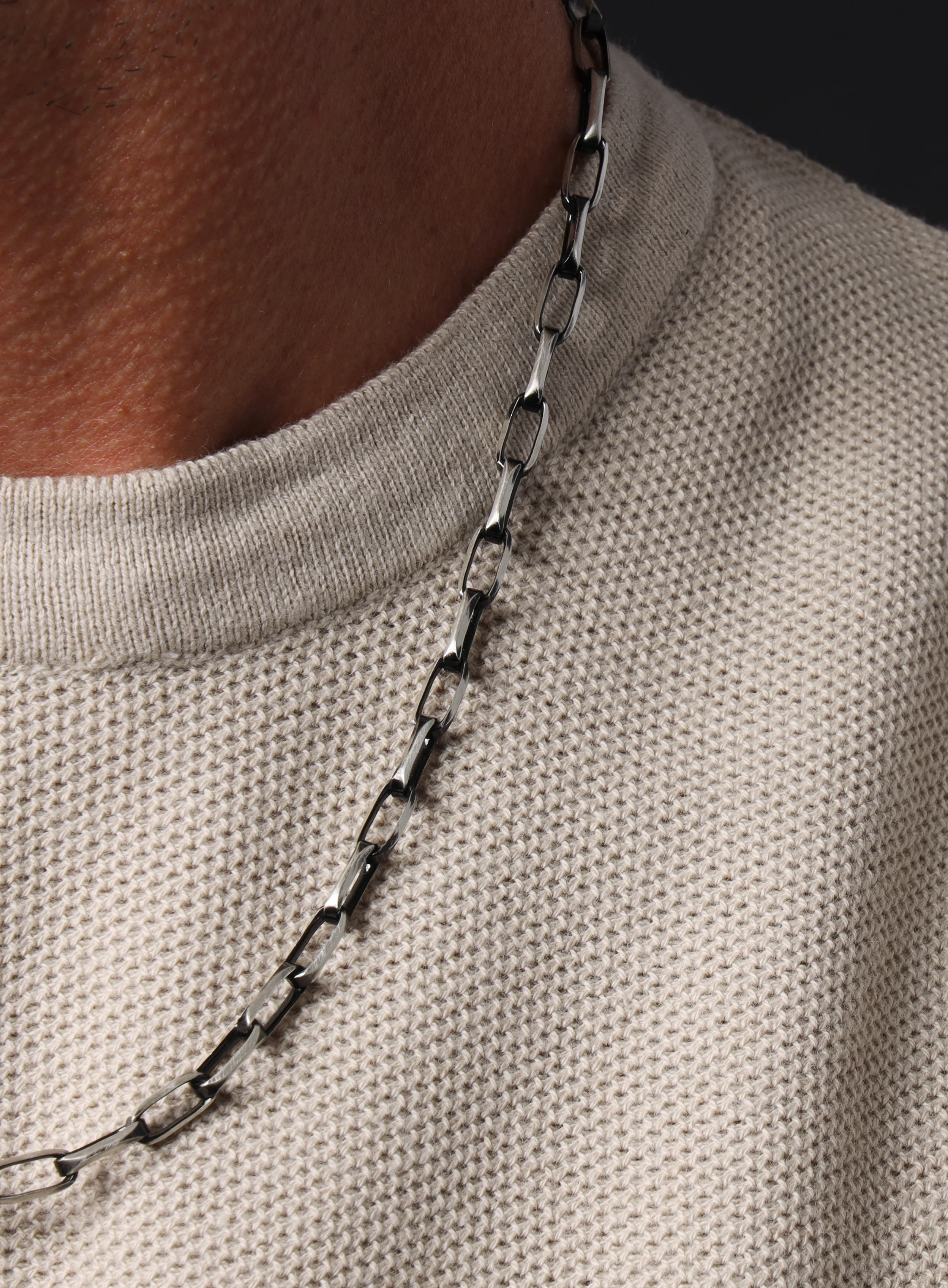 Oxidized Sterling and Titanium Coated Cable Chain Necklace - Image 4