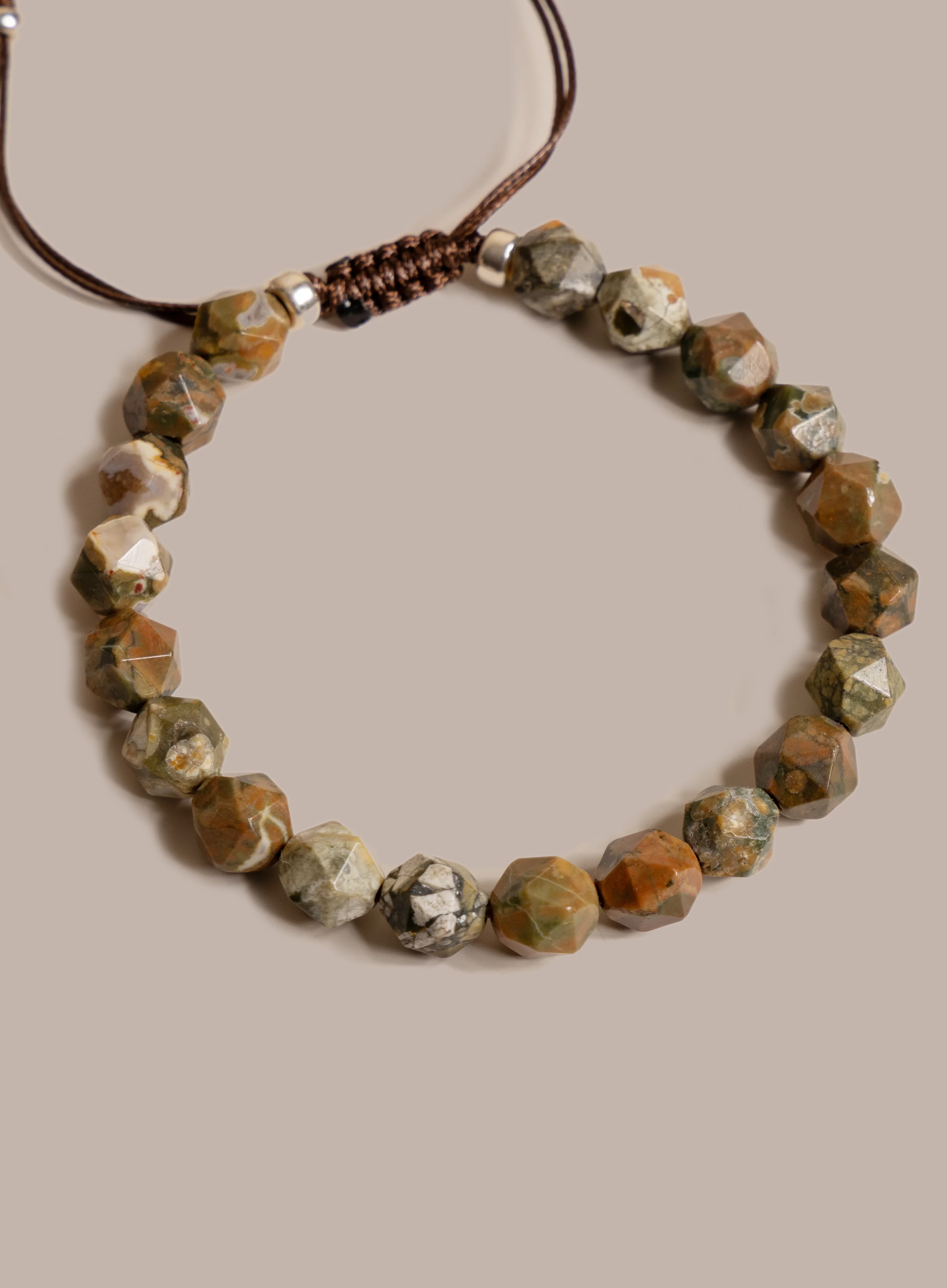 Rhyolite and Sterling Silver Geometric Bead Bracelet for Men - Image 4