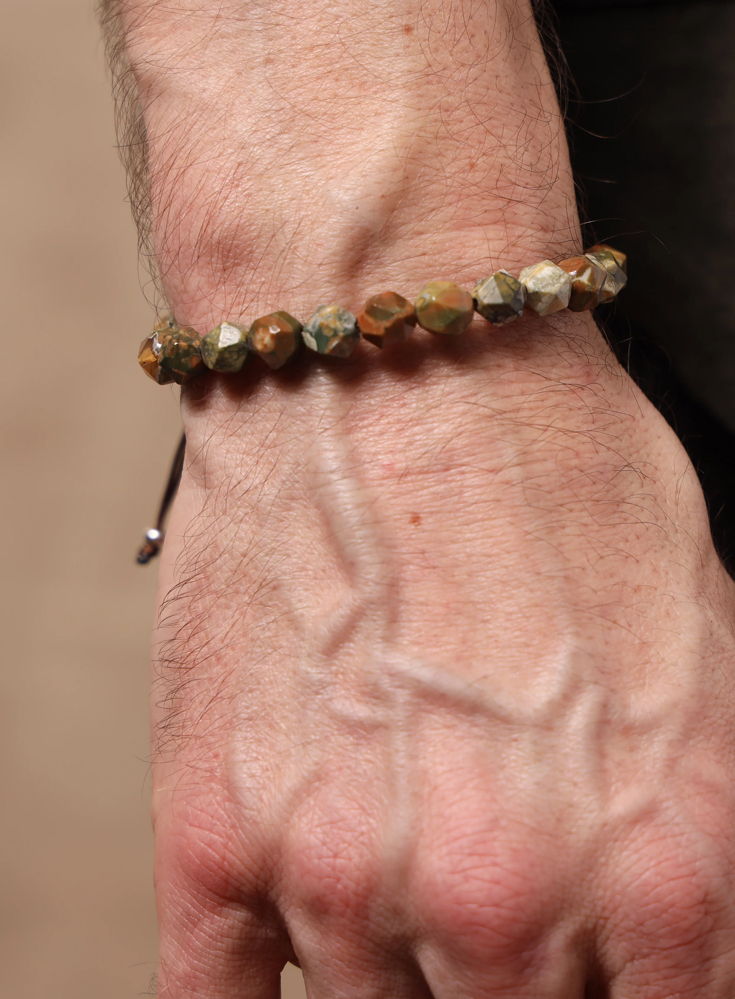 Rhyolite and Sterling Silver Geometric Bead Bracelet for Men - Image 7