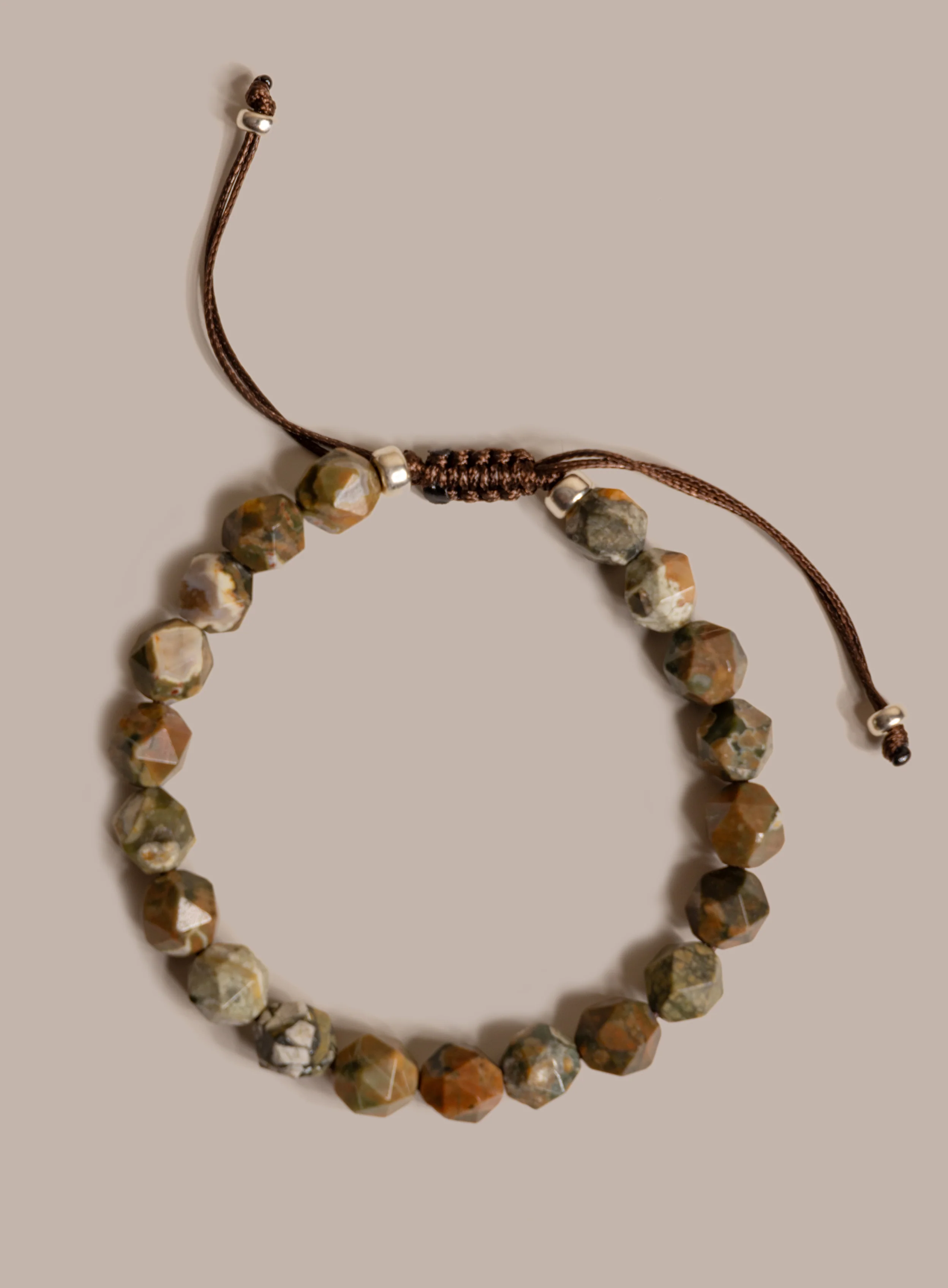 Rhyolite and Sterling Silver Geometric Bead Bracelet for Men - Image 8
