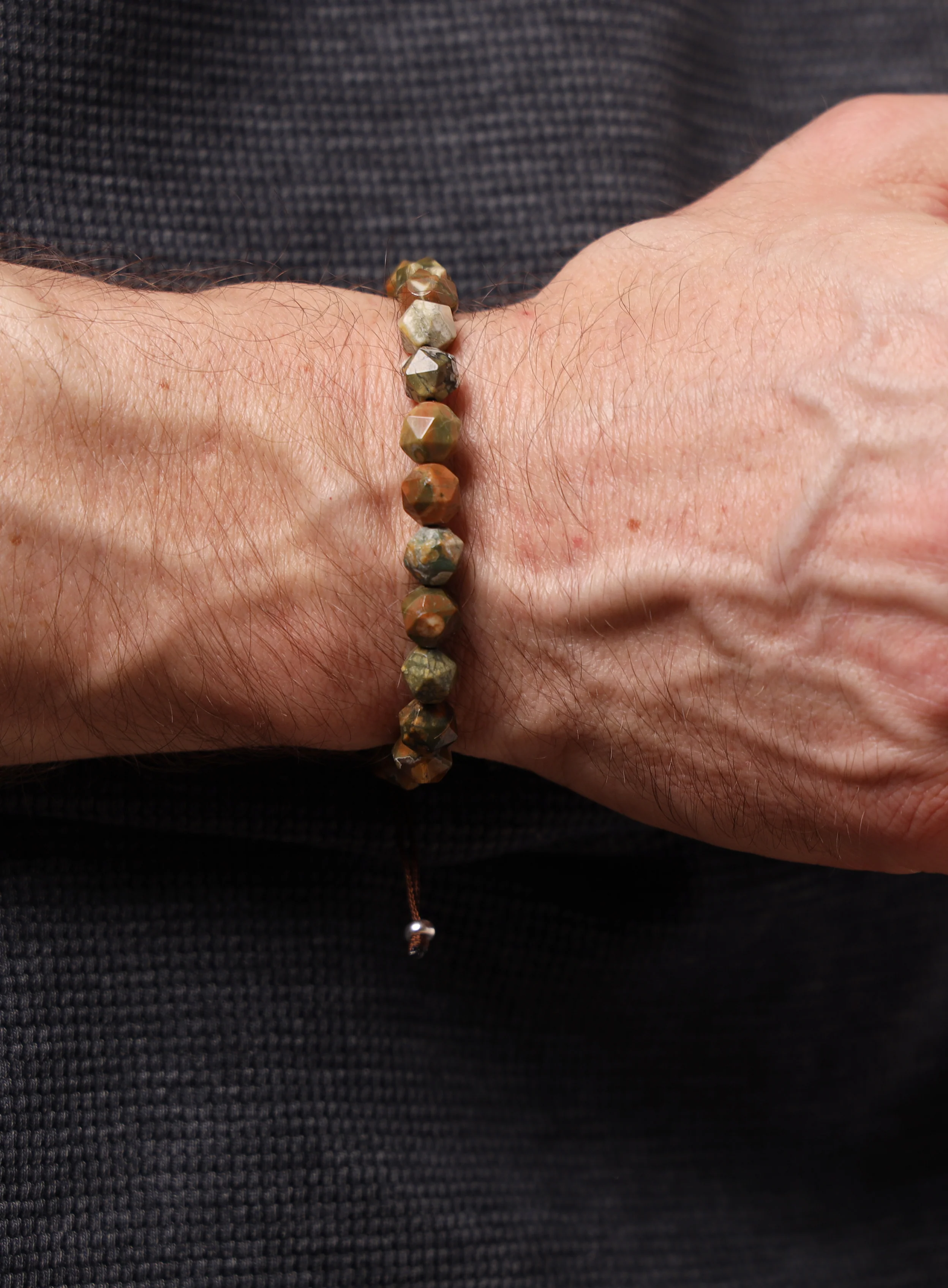 Rhyolite and Sterling Silver Geometric Bead Bracelet for Men - Image 9