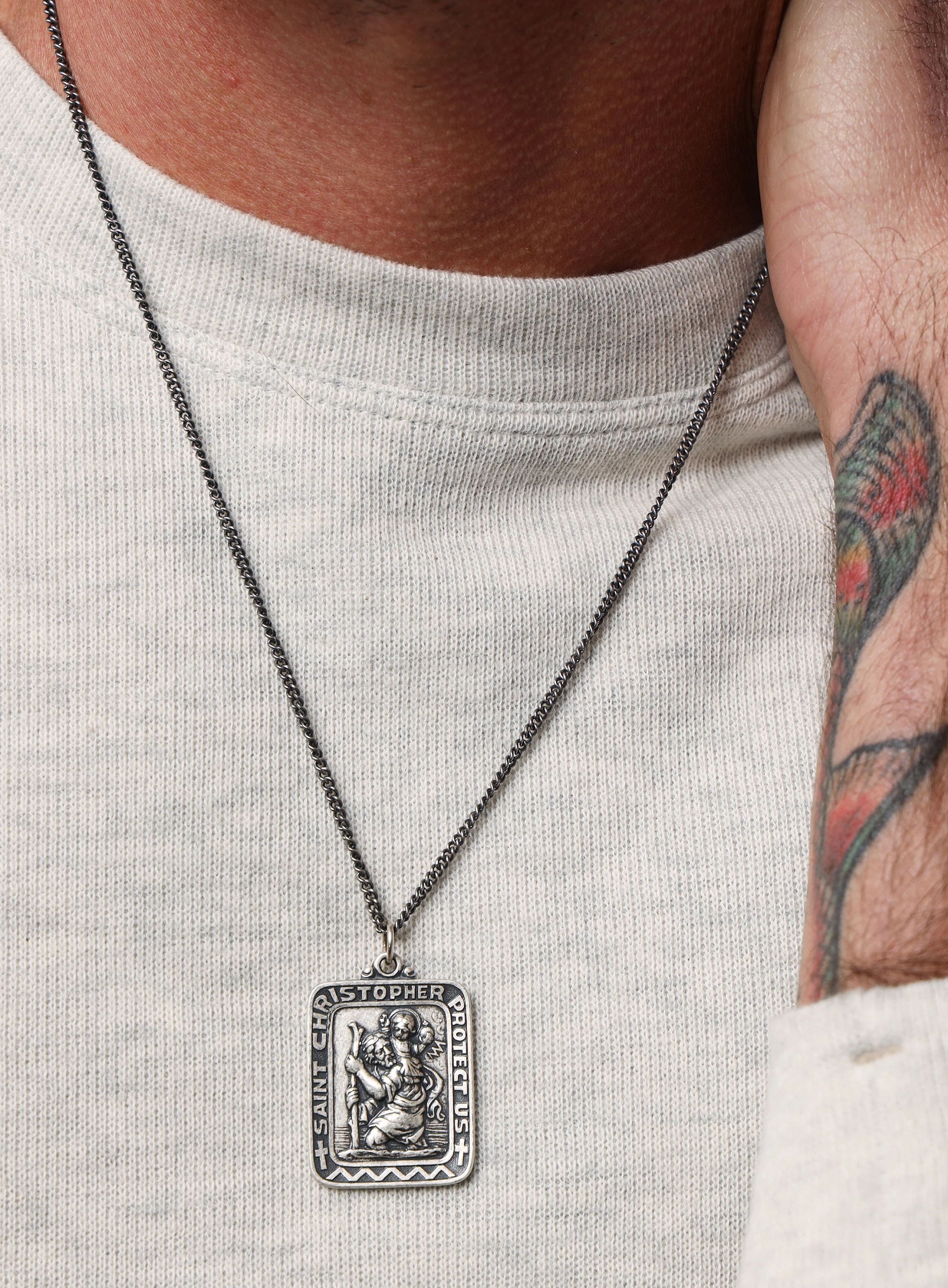 Saint Christopher Large Rectangular Medal Necklace for Men - Image 3