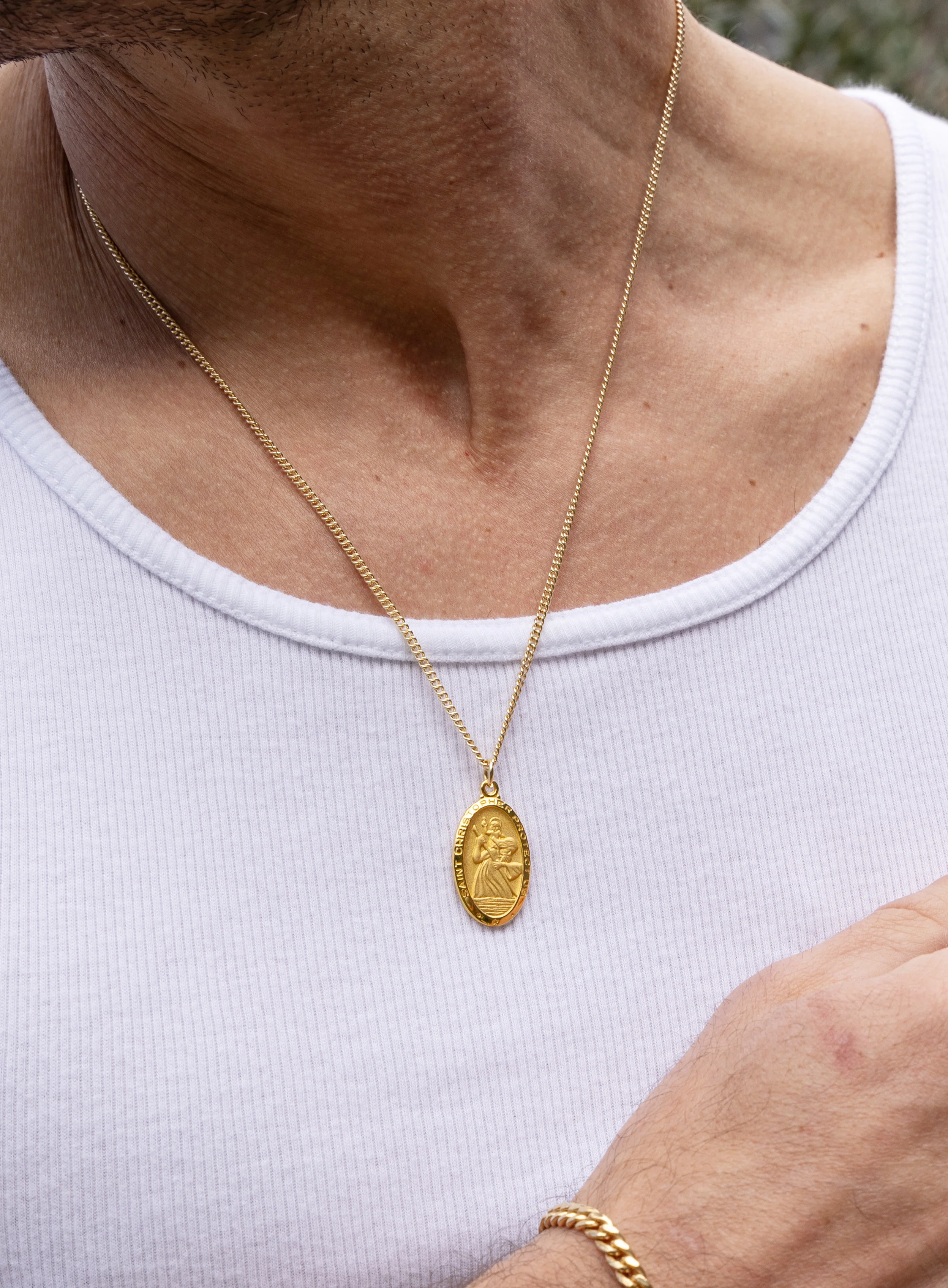 Saint Christopher Oval Medal on 14k Gold Filled Curb Chain - Image 3