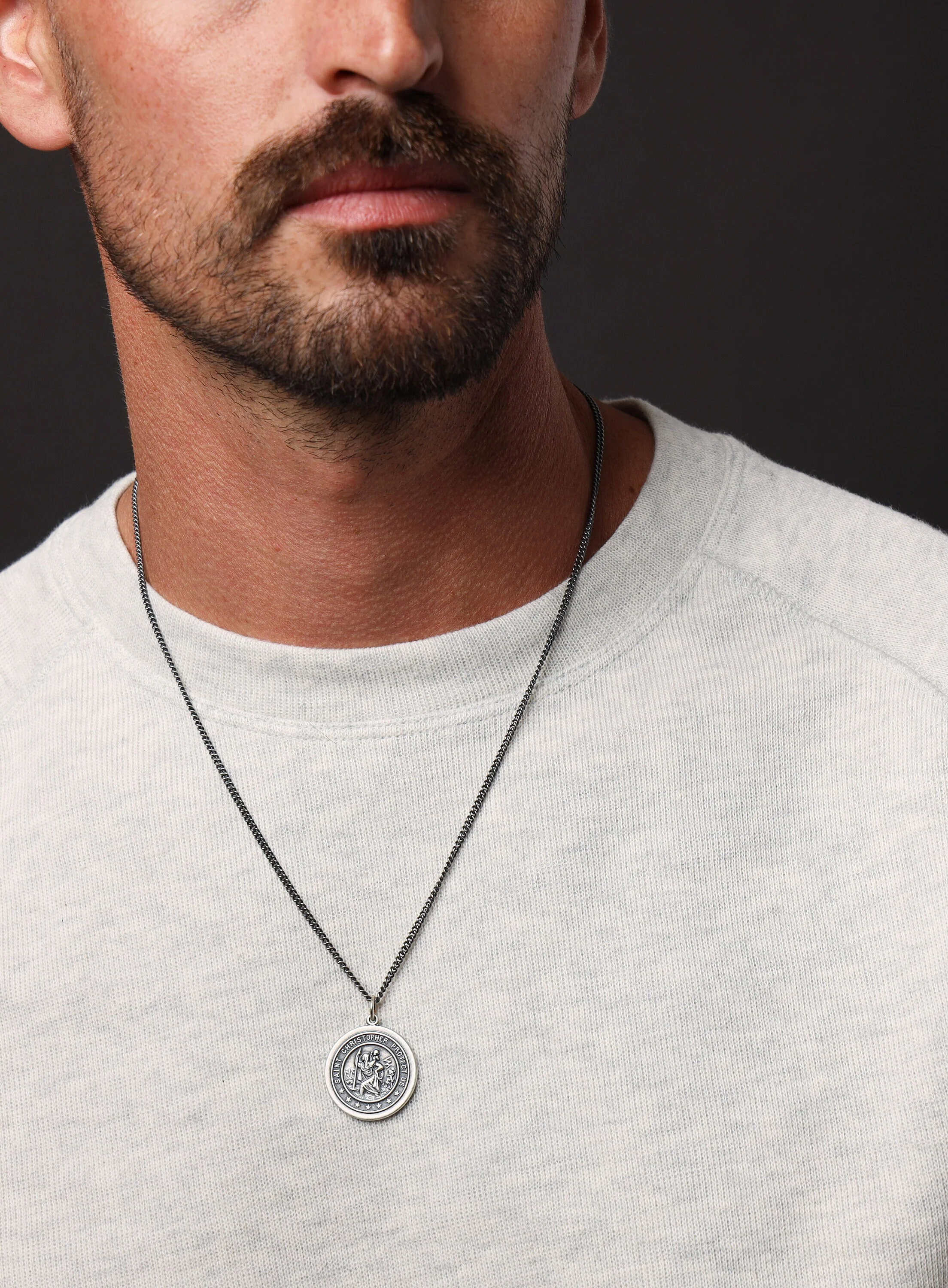 Saint Christopher Sterling Silver Round Medium Size Pendant Necklace - Image 3