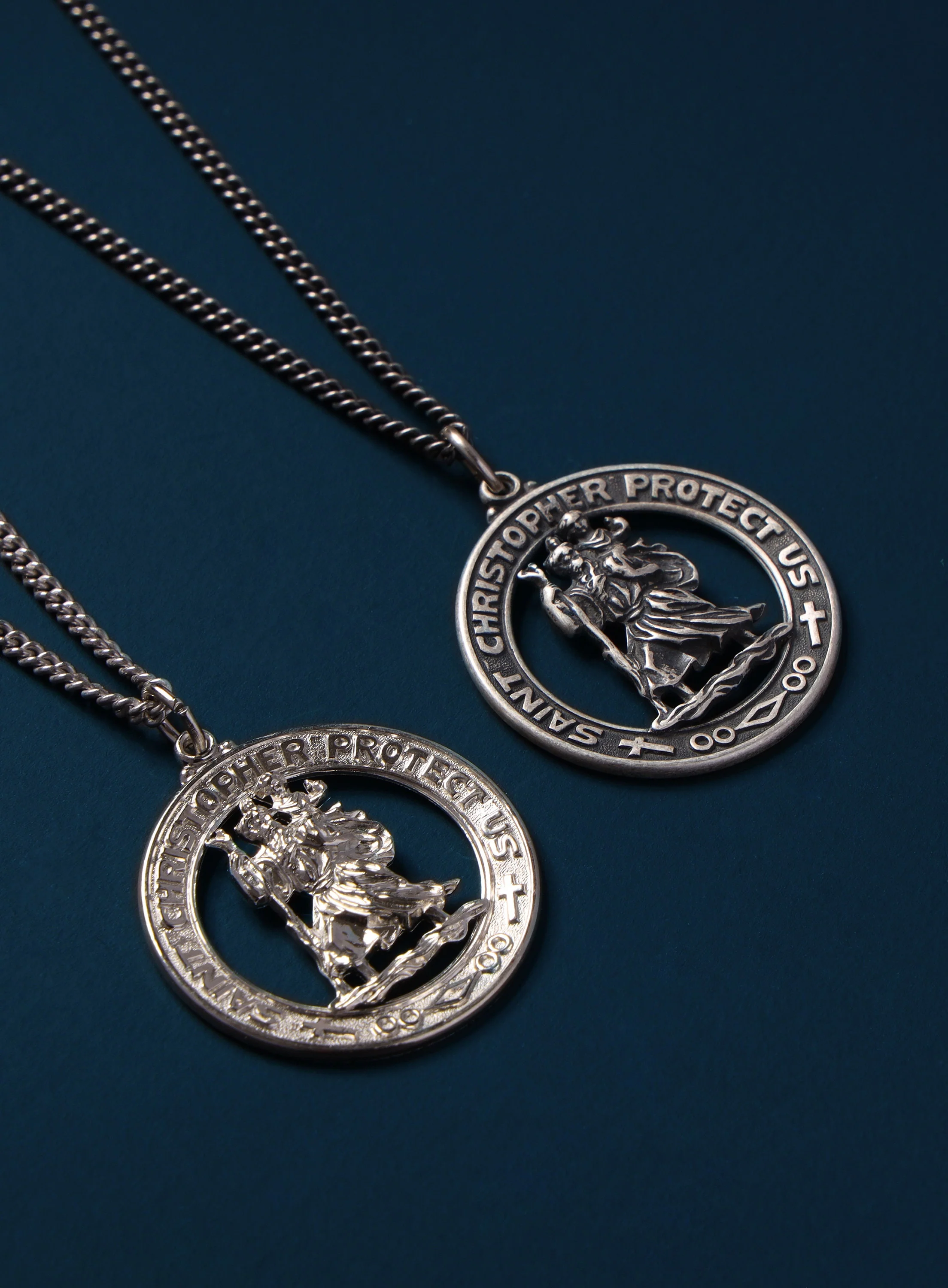 Saint Christopher Round Sterling Silver Pendant Necklace for Men - Image 3