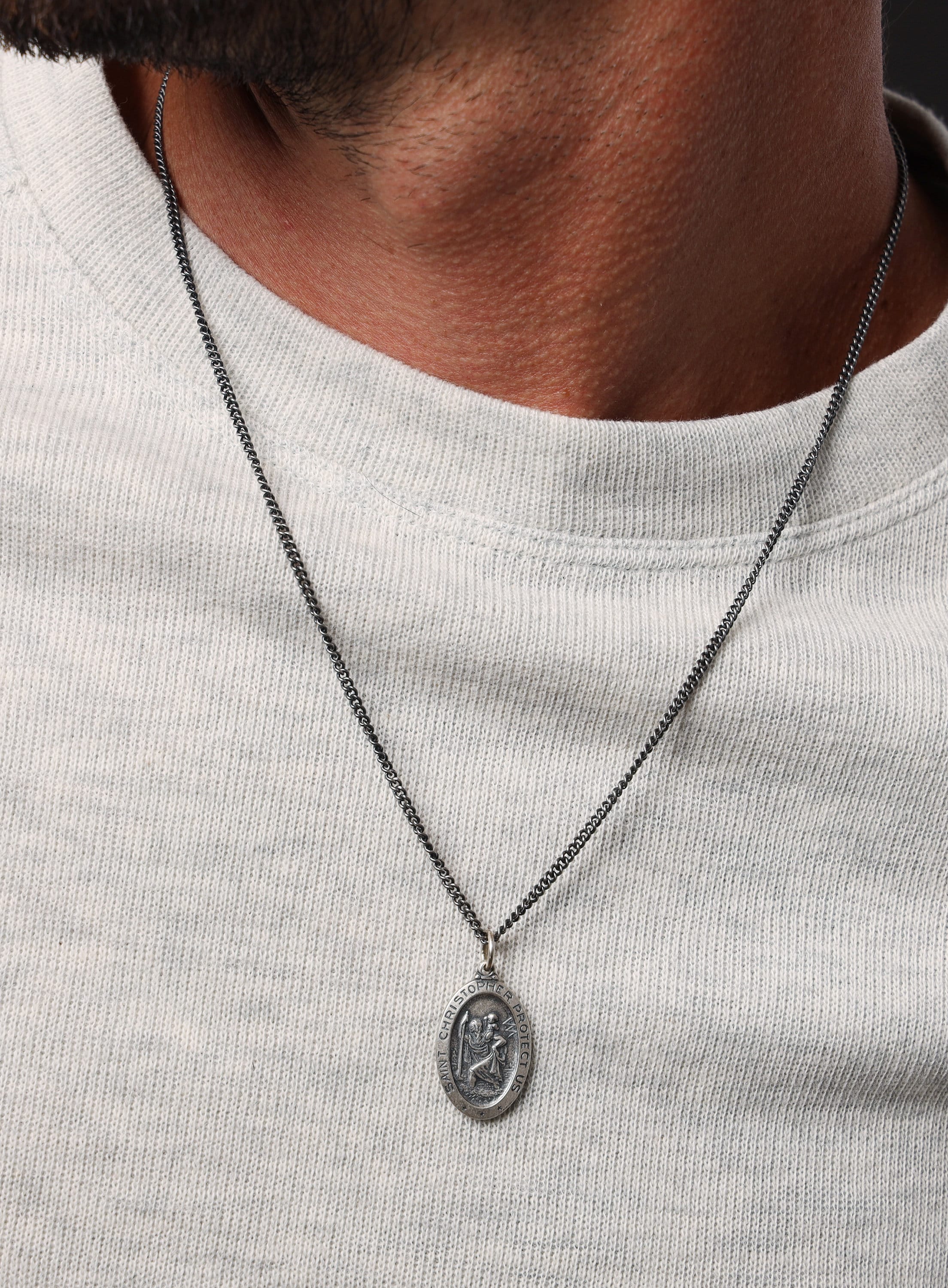 Saint Christopher Sterling Silver Oval Medal Necklace for Men - Image 5