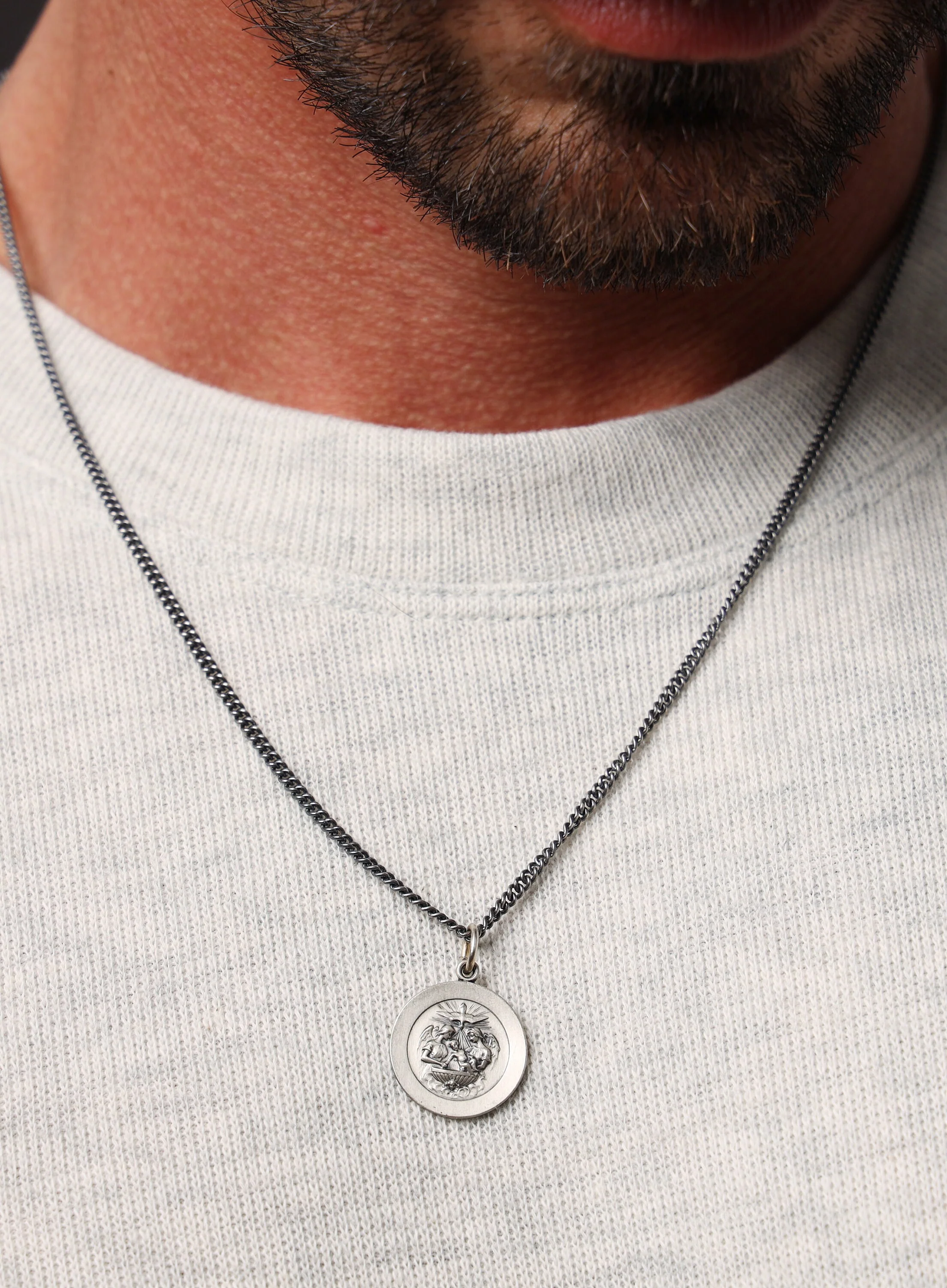 Small Baptism Sterling Silver Medal Necklace for Men - Image 3