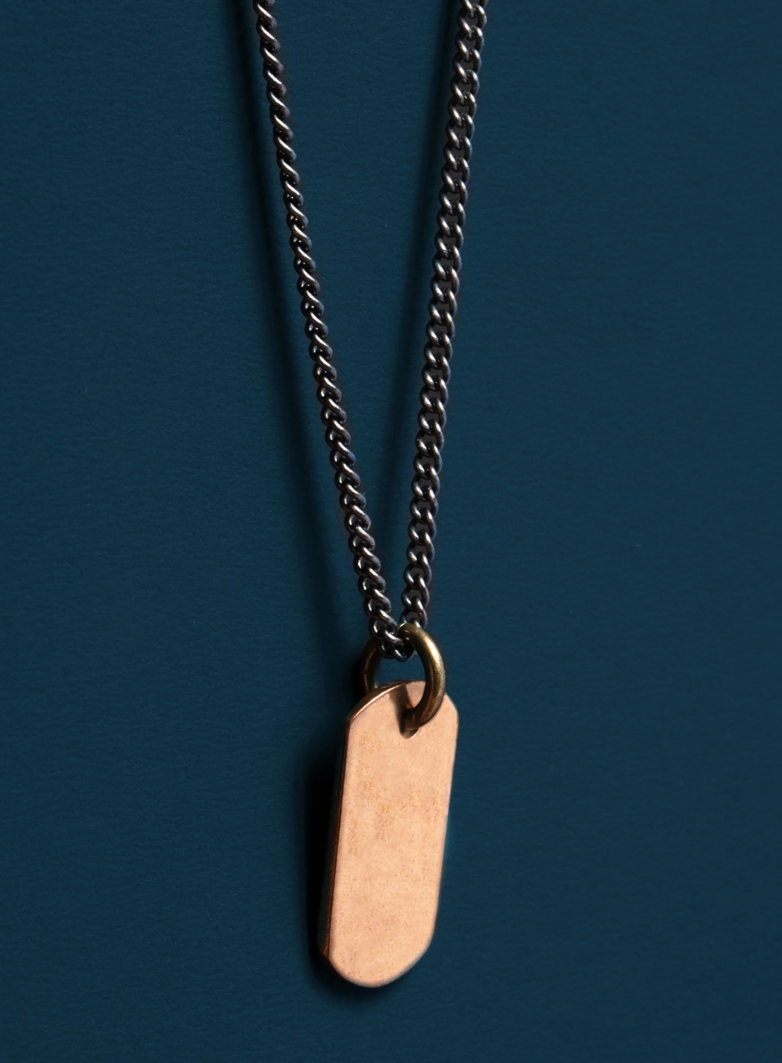 Small Bronze Dog tag Necklace on Oxidized Sterling Silver Chain - Image 3