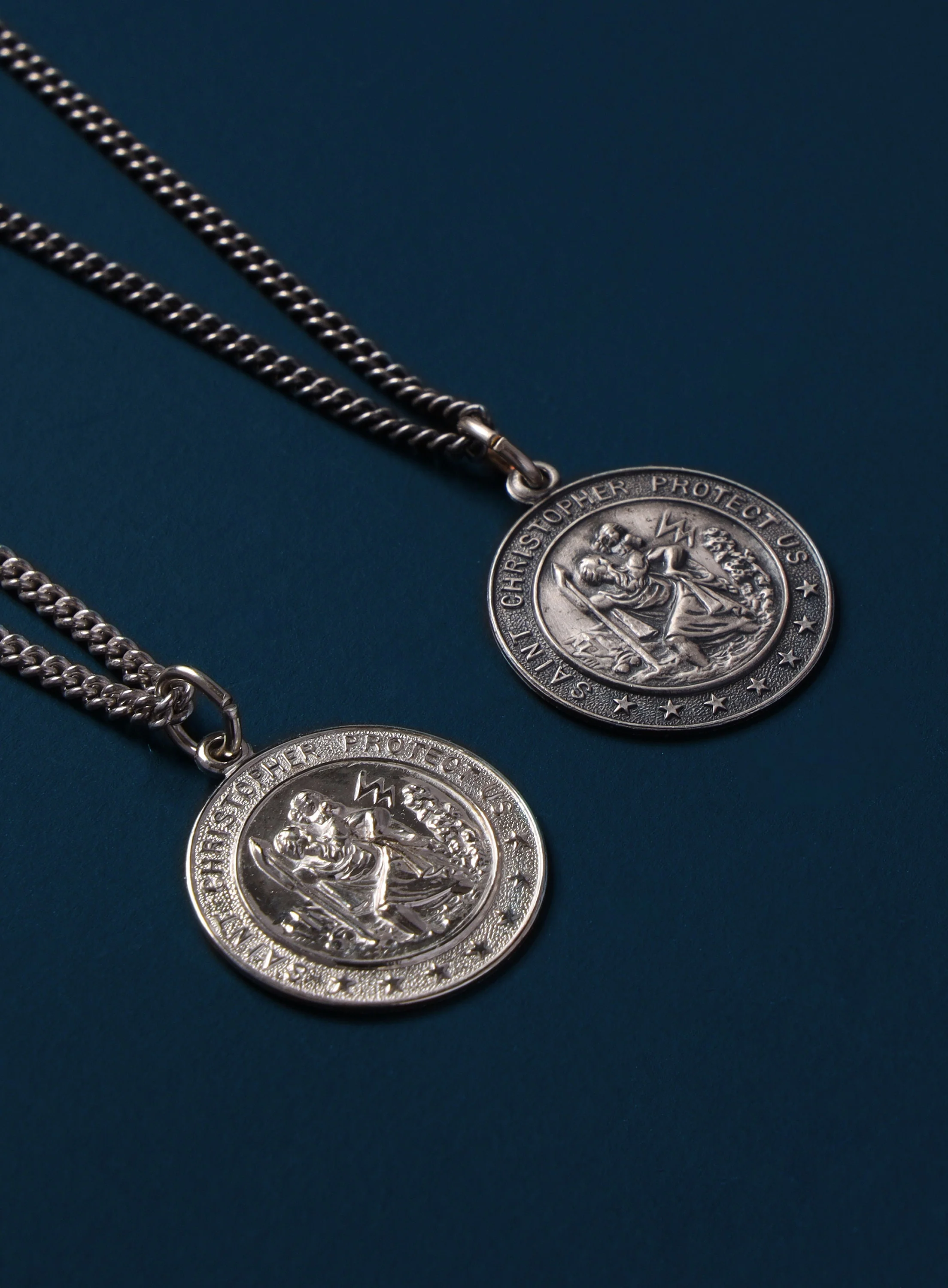 Small Round Saint Christopher Sterling Silver Medal Necklace for Men - Image 4