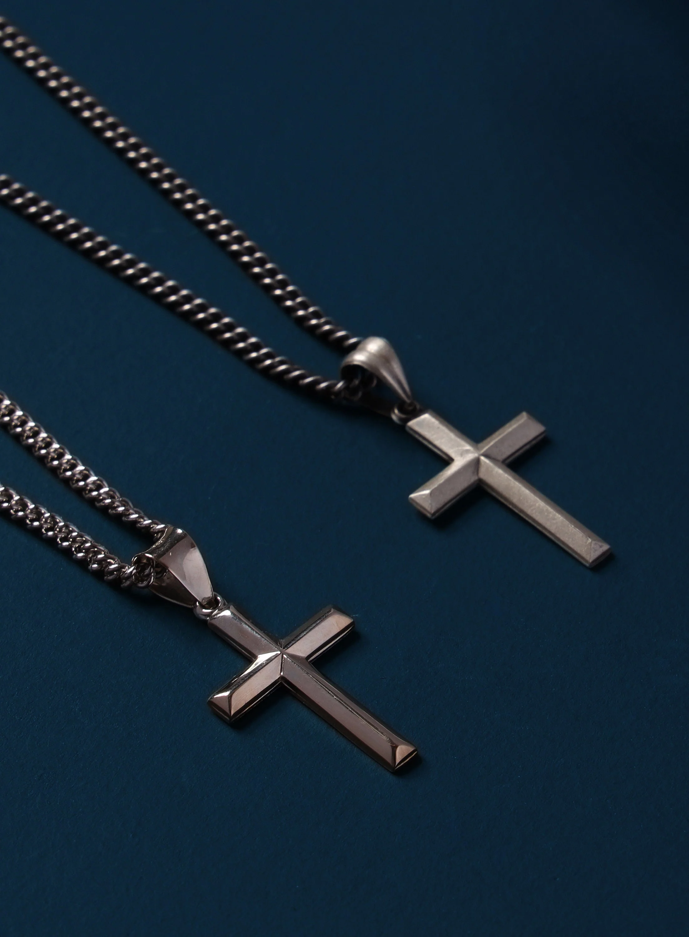 Small Sterling Silver Bevel Cross Pendant Necklace for Men - Image 4
