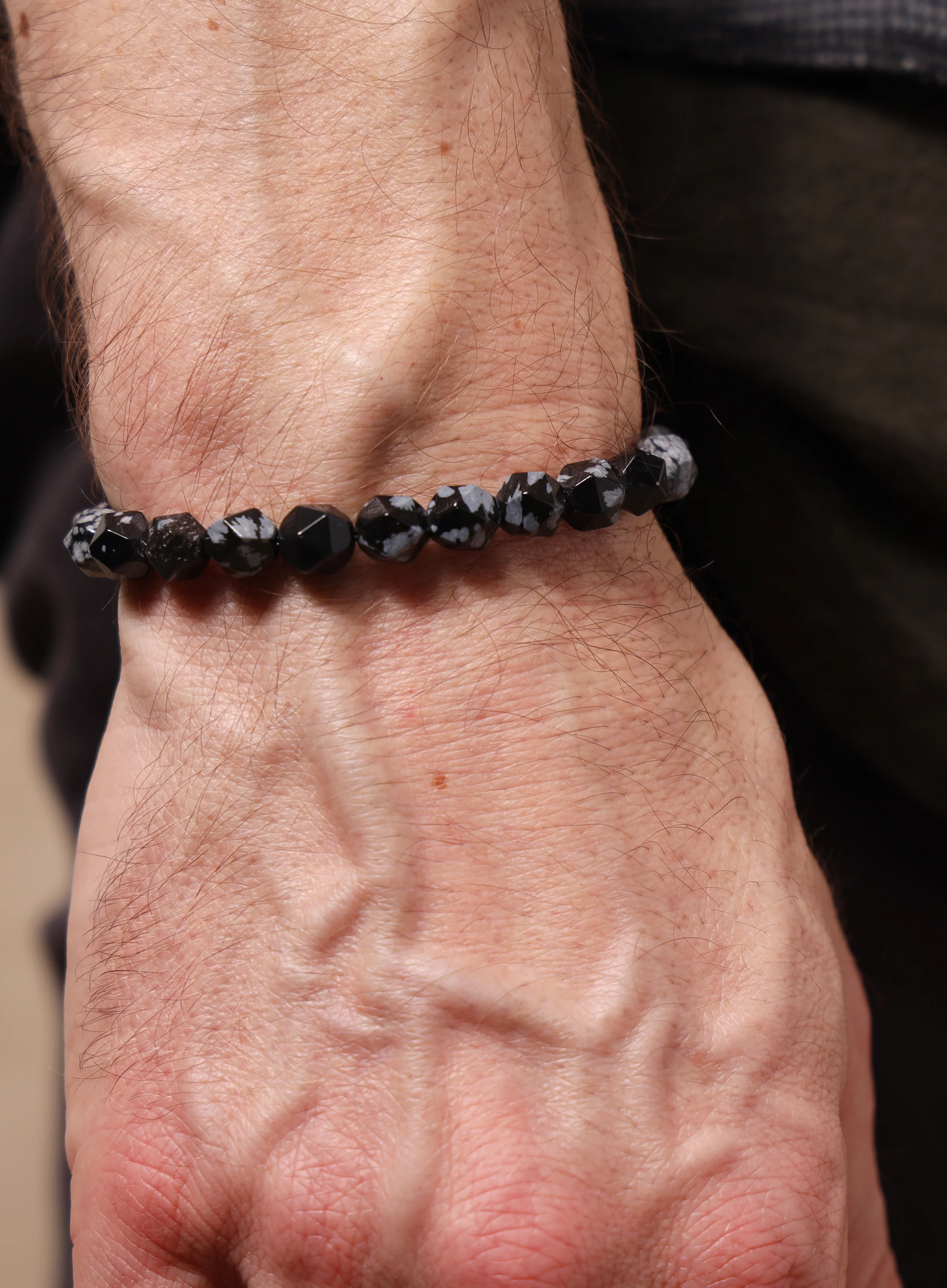 Snowflake Obsidian and Sterling Silver Men's Bead Bracelet - Image 7