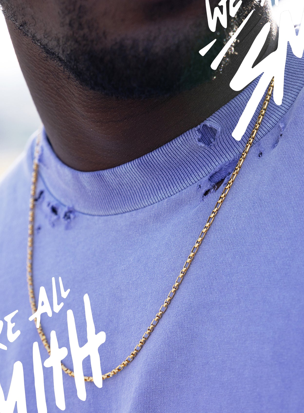 Stainless Steel Gold Plated 3mm Rounded Box 3 to 1 Links Necklace - Image 3