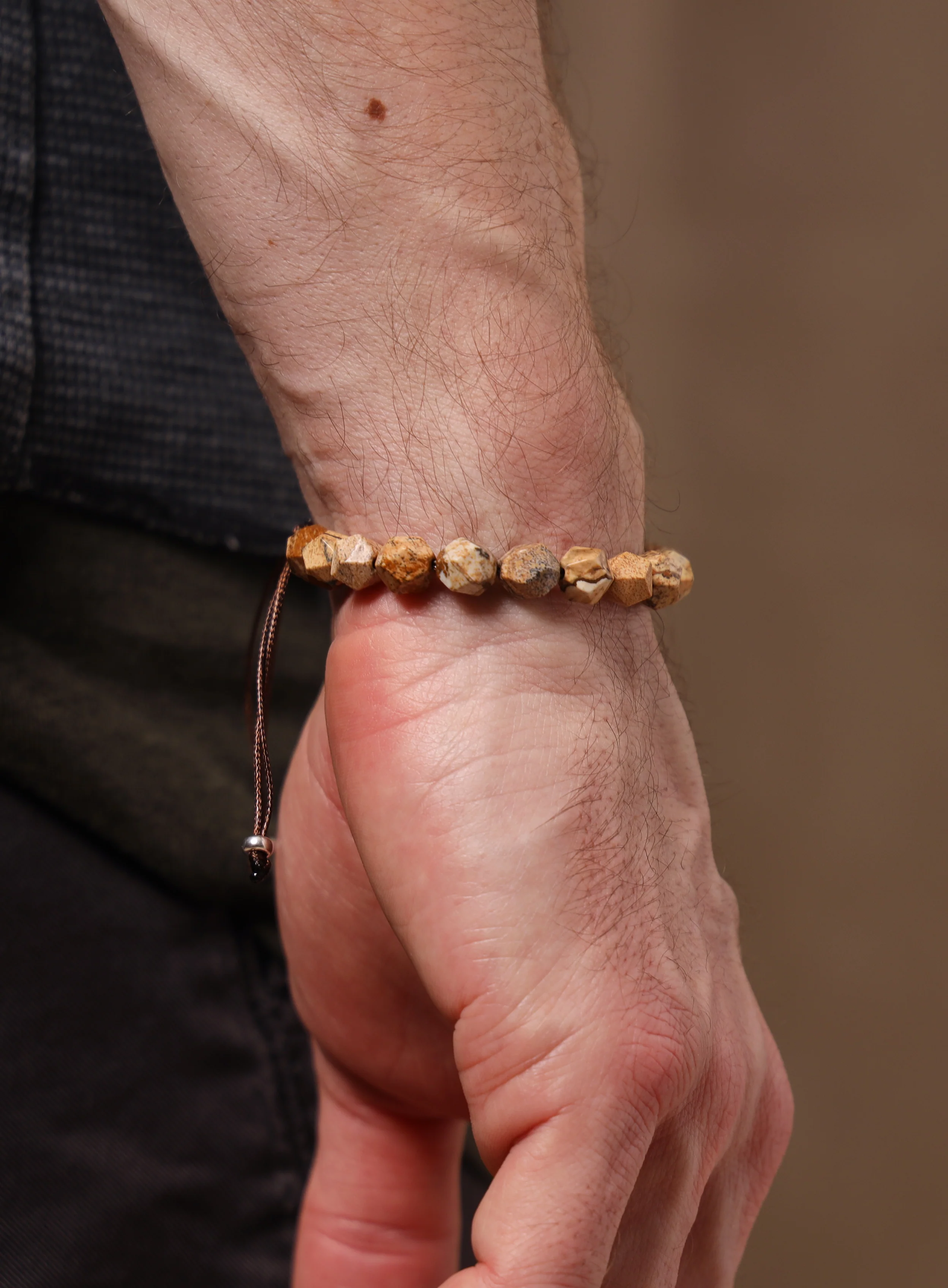 Sterling Silver and Picture Jasper Bead Bracelet for Men - Image 8