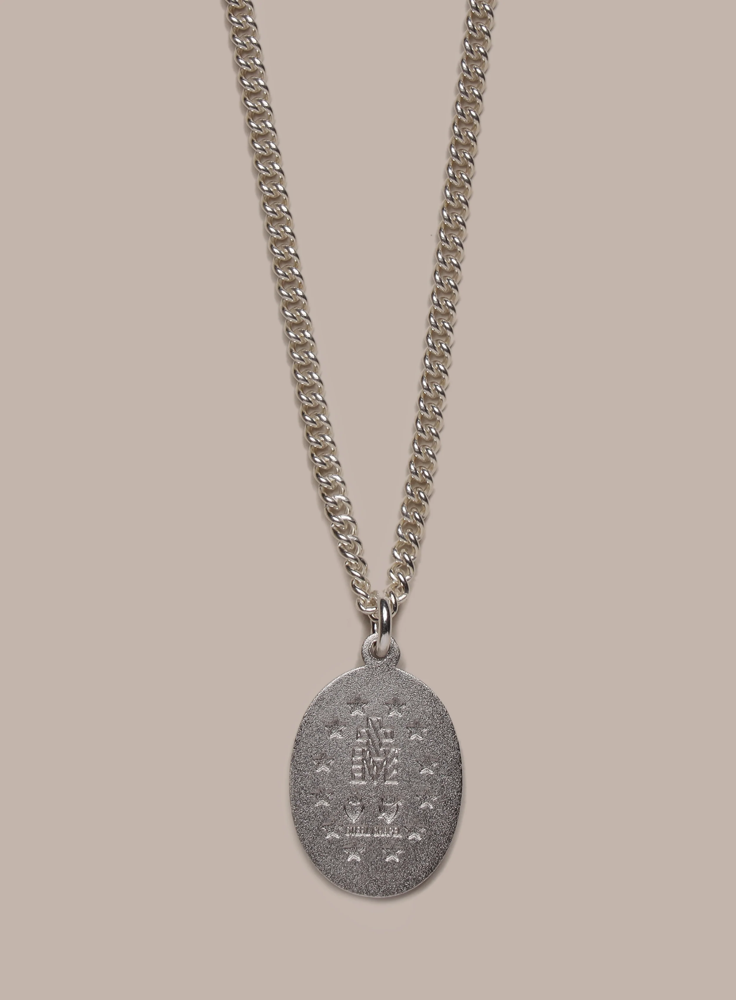 Sterling Silver Blue Enamel Miraculous Medal Oval Pendant Necklace for Men - Image 3