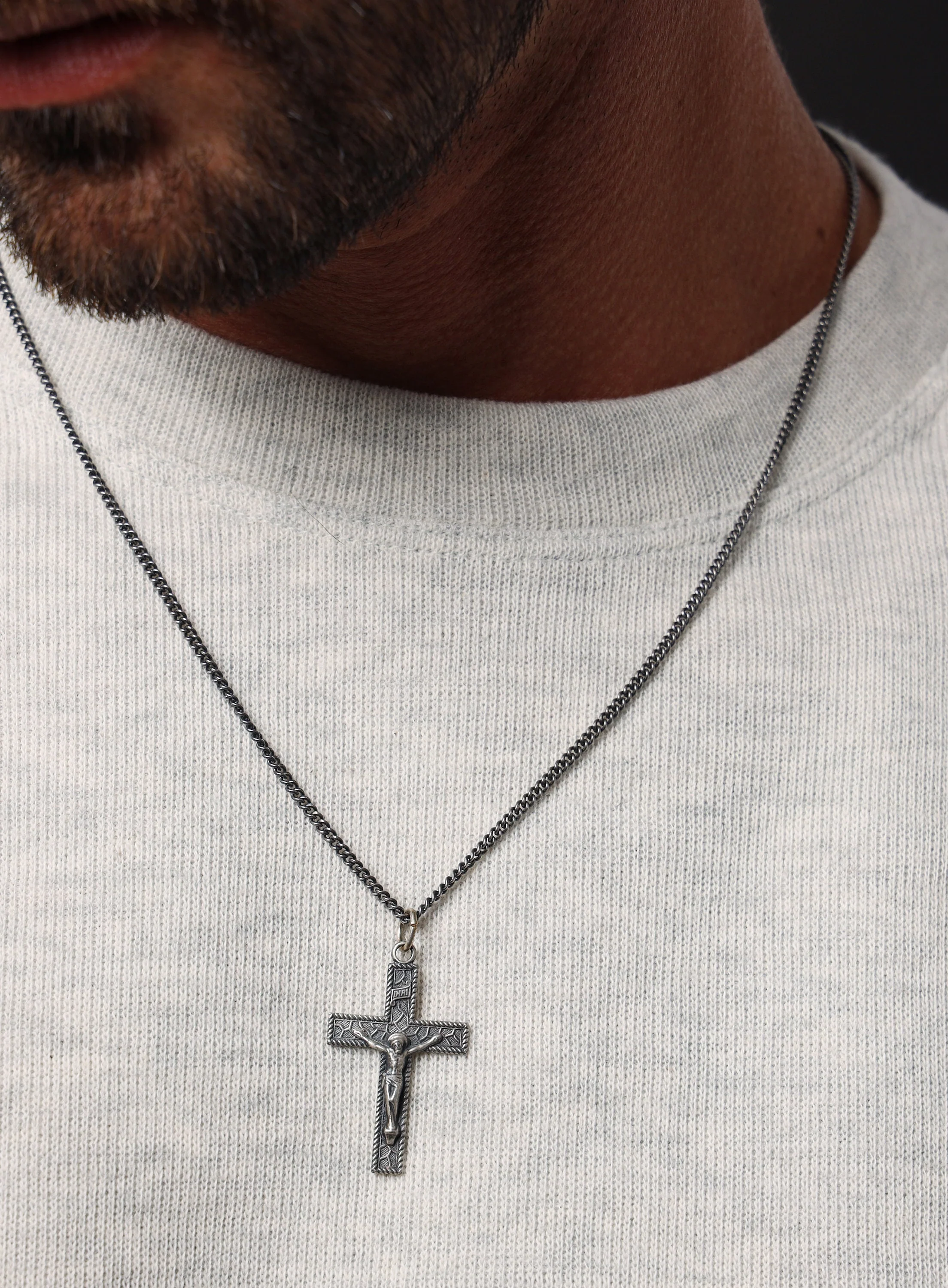 Sterling Silver Crucifix Cross Pendant Necklace for Men - Image 3
