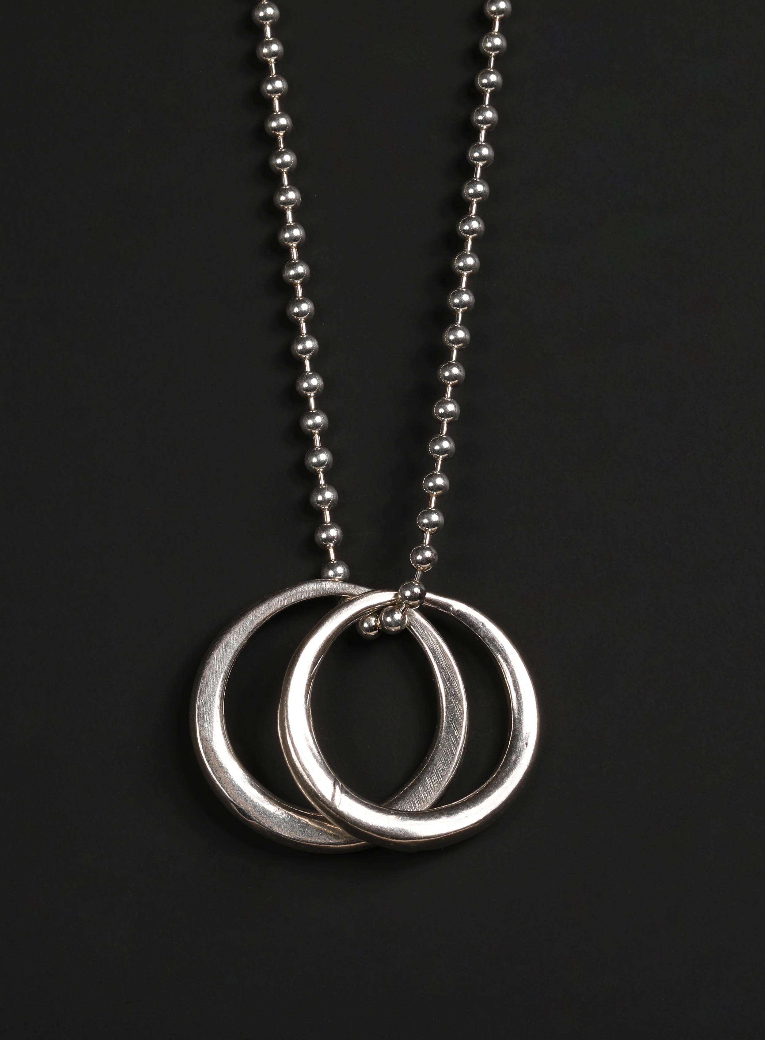 Sterling Silver Double Rings Ball Chain Necklace for Men - Image 4