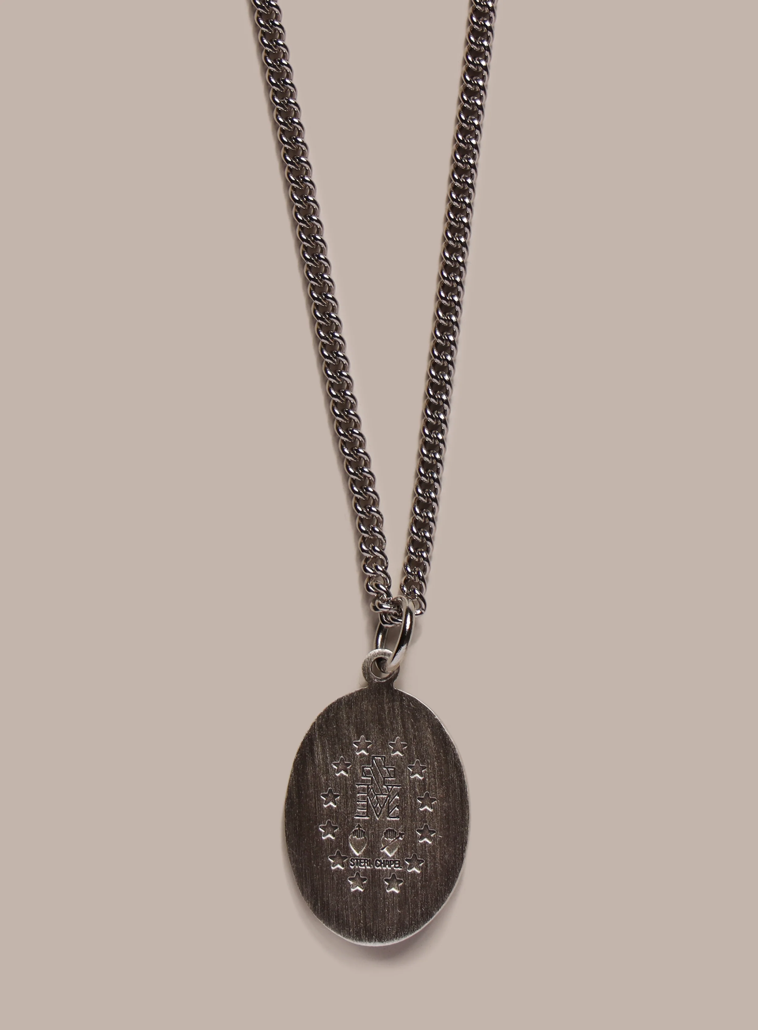 Sterling Silver Enamel Miraculous Medal Oval Pendant for Men - Image 4