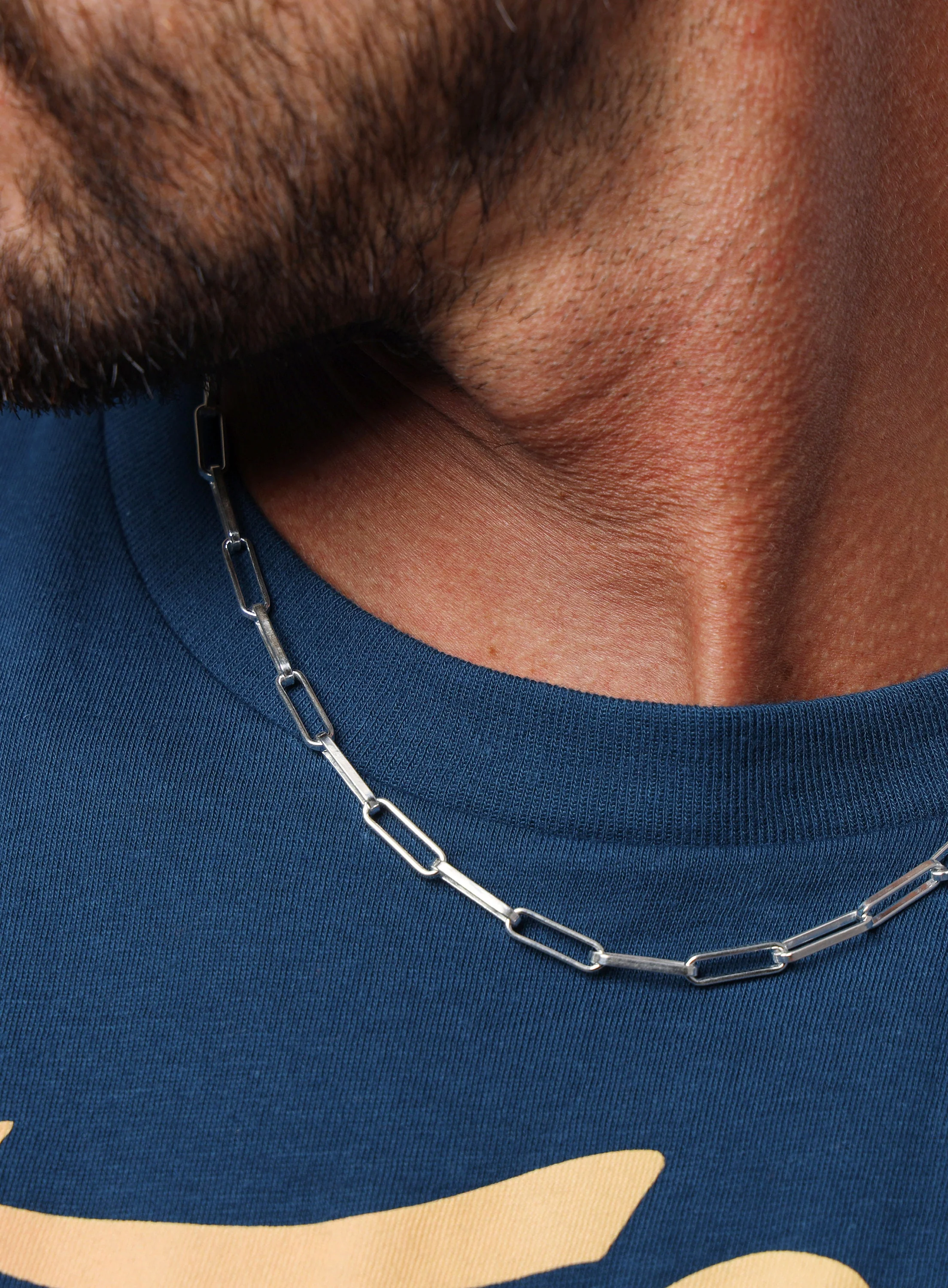 Sterling Silver Elongated Oval Chain Necklace for Men - Image 3